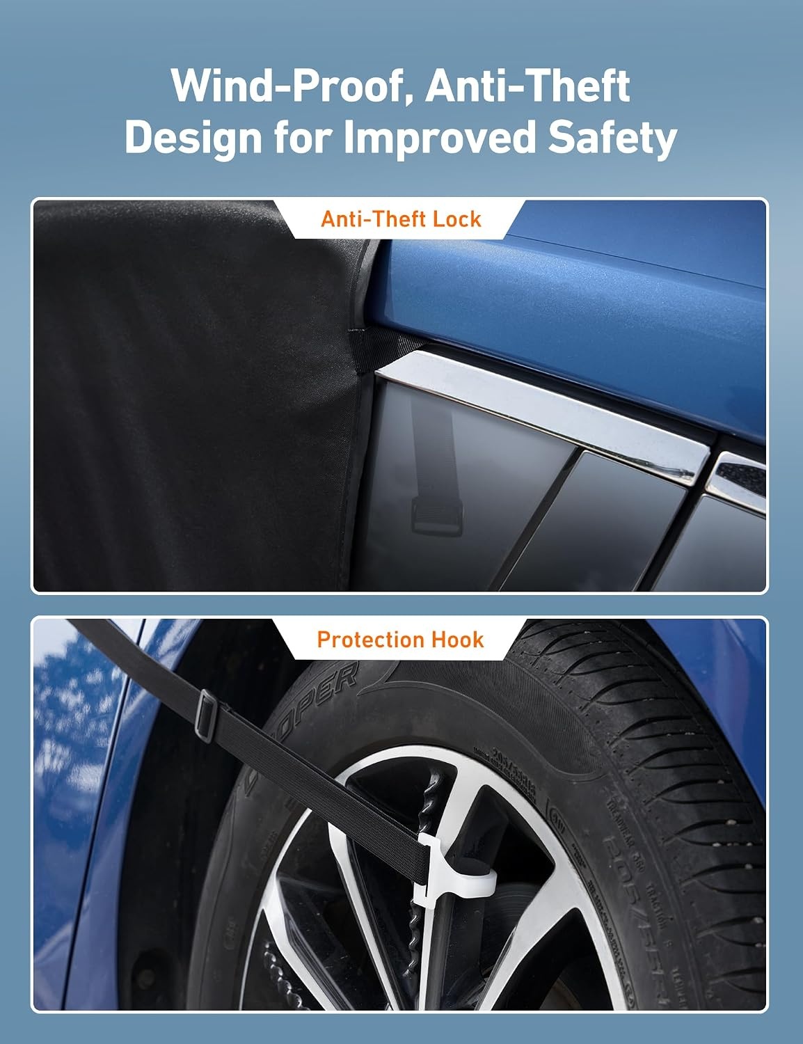 image:imageAstroAI 4Layer Windshield Snow Cover for Ice UV Frost Wiper amp Mirror Protector Windproof Sunshade for Cars Compact SUVsBlack