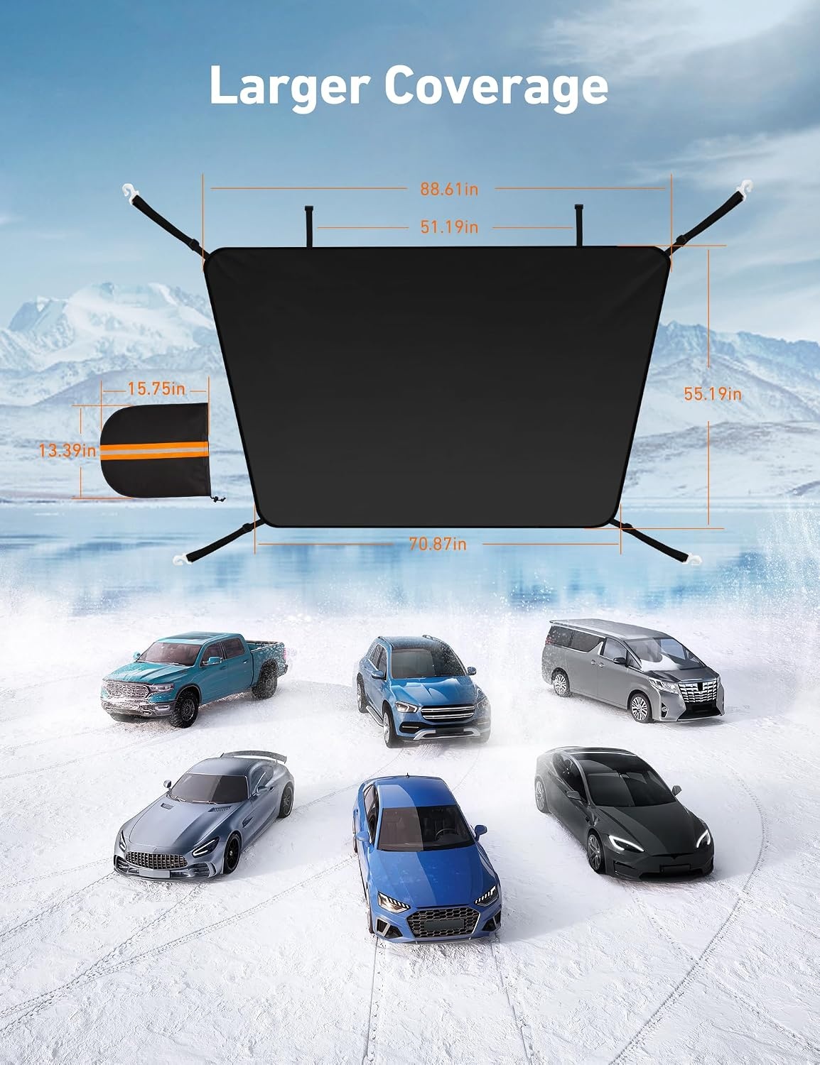 image:imageAstroAI 4Layer Windshield Snow Cover for Ice UV Frost Wiper amp Mirror Protector Windproof Sunshade for Cars Compact SUVsBlack