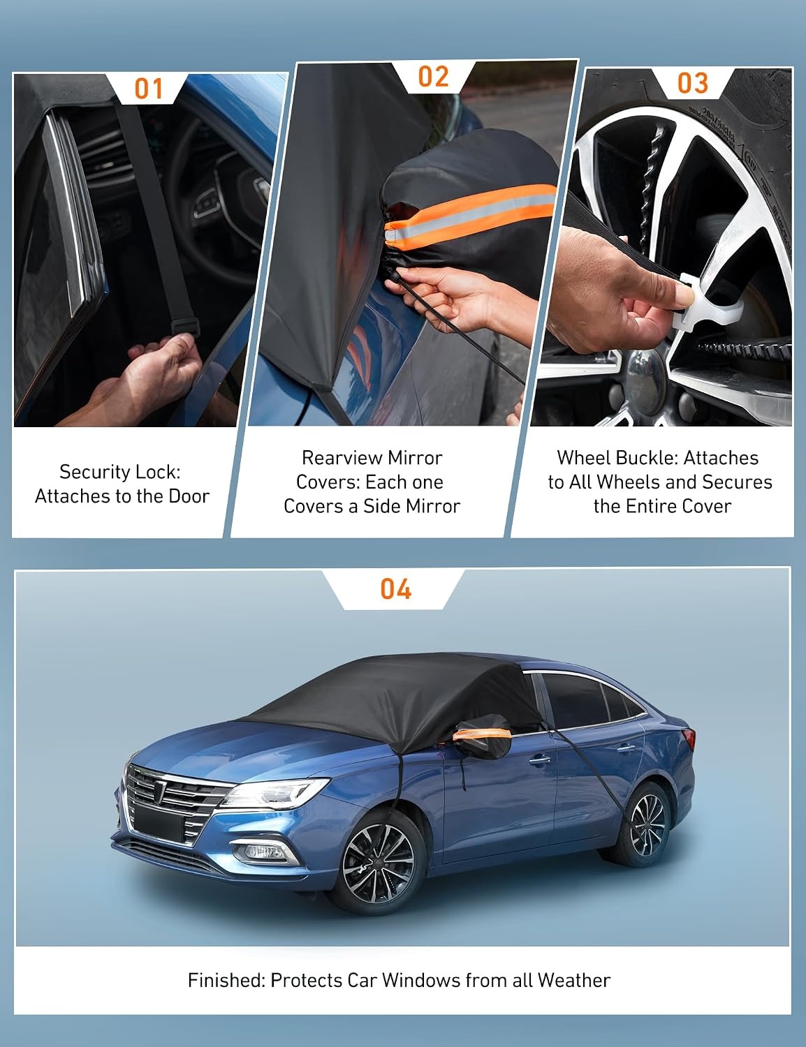 image:imageAstroAI 4Layer Windshield Snow Cover for Ice UV Frost Wiper amp Mirror Protector Windproof Sunshade for Cars Compact SUVsBlack