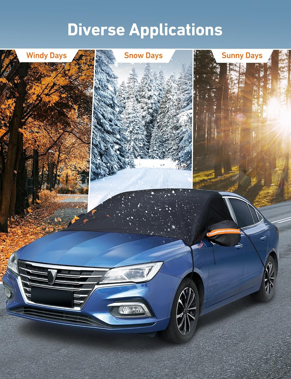 image:imageAstroAI 4Layer Windshield Snow Cover for Ice UV Frost Wiper amp Mirror Protector Windproof Sunshade for Cars Compact SUVsBlack