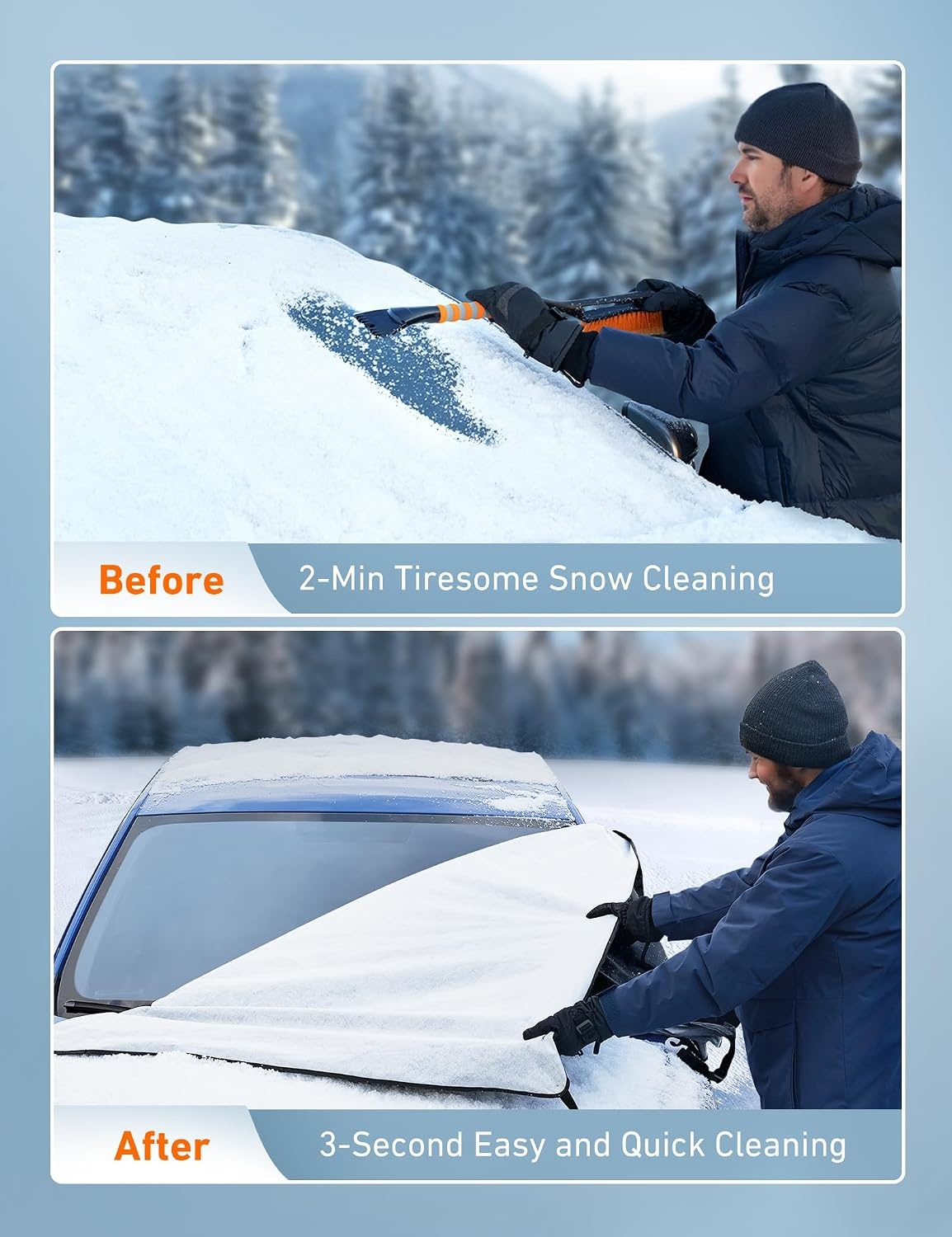 image:imageAstroAI 4Layer Windshield Snow Cover for Ice UV Frost Wiper amp Mirror Protector Windproof Sunshade for Cars Compact SUVsBlack