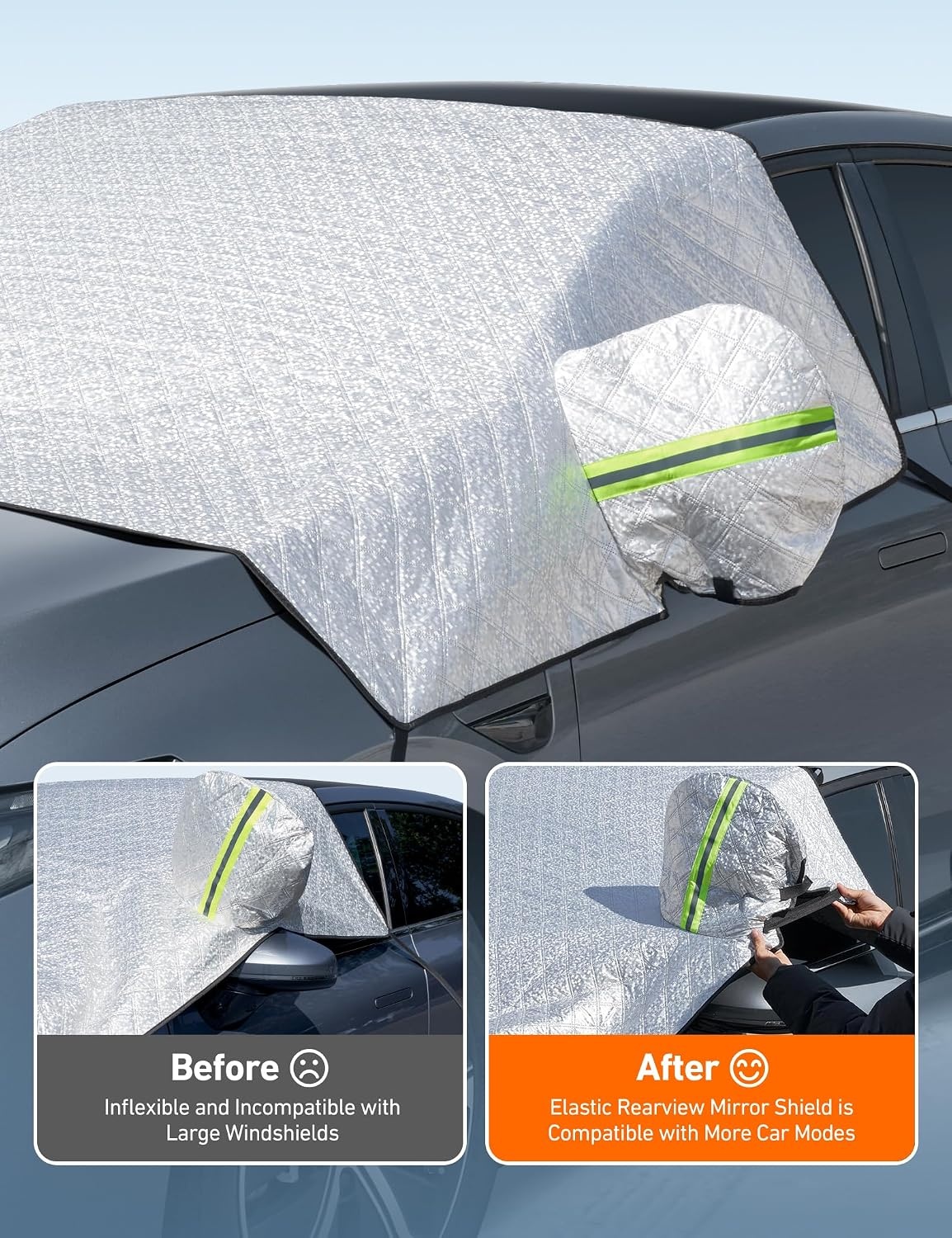 image:imageAstroAI 4Layer Windshield Snow Cover for Ice UV Frost Wiper amp Mirror Protector Windproof Sunshade for Cars Compact SUVsGlacier Silver