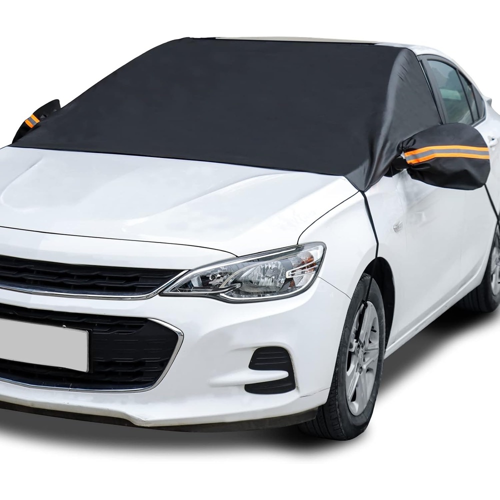 image:imageAstroAI 4Layer Windshield Snow Cover for Ice UV Frost  Wiper amp Mirror Protector Windproof Sunshade for Cars Compact SUVsBlack
