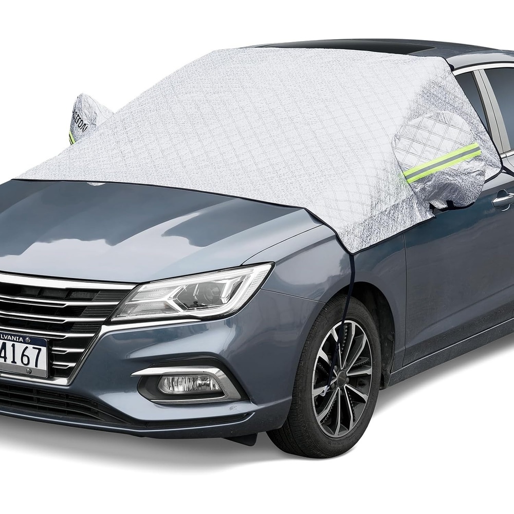 image:imageAstroAI 4Layer Windshield Snow Cover for Ice UV Frost  Wiper amp Mirror Protector Windproof Sunshade for Cars Compact SUVsGlacier Silver