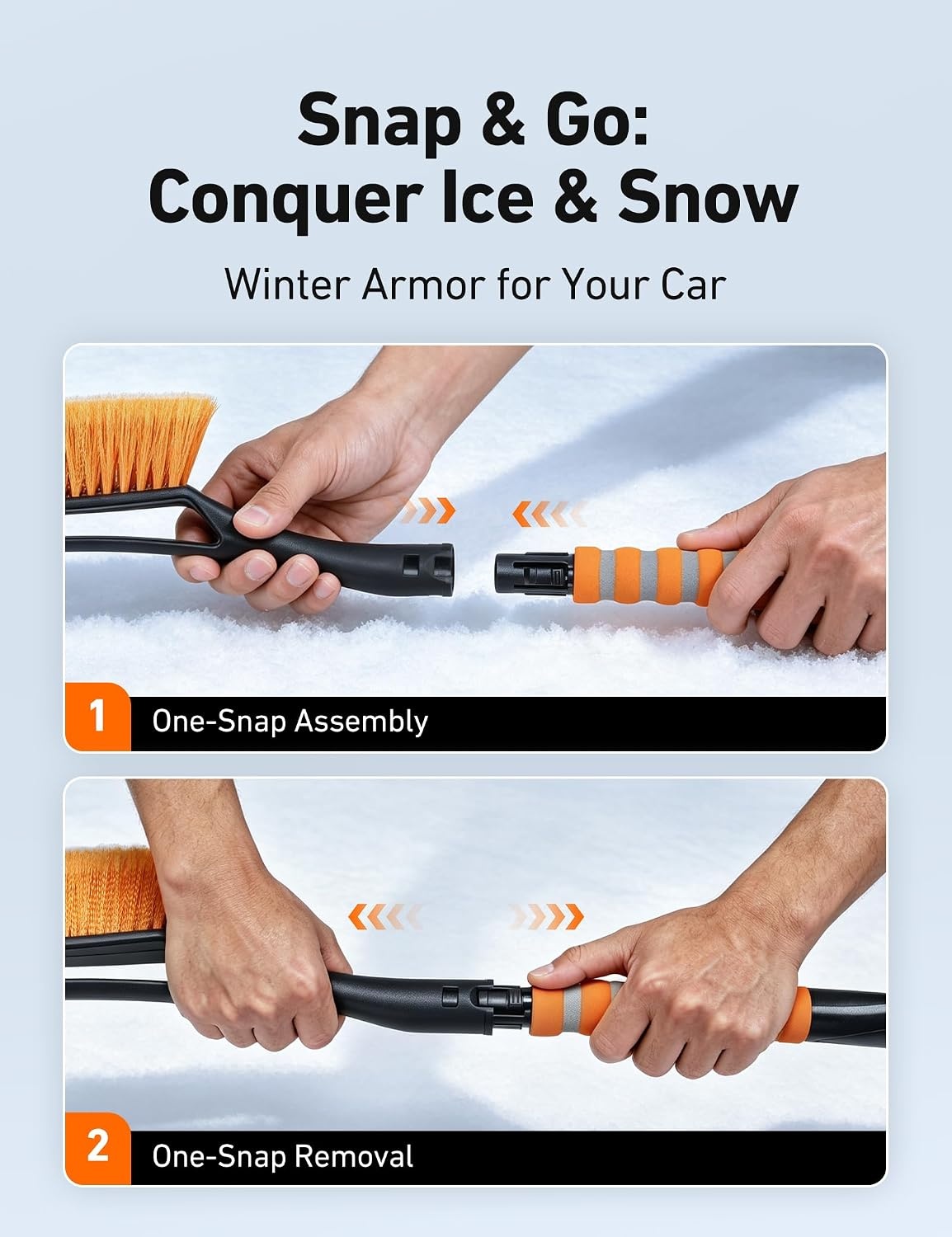 image:imageAstroAI 27 Snow Brush amp Ice Scraper for Car Windshield Snow Remove 2 PackOrange Blue