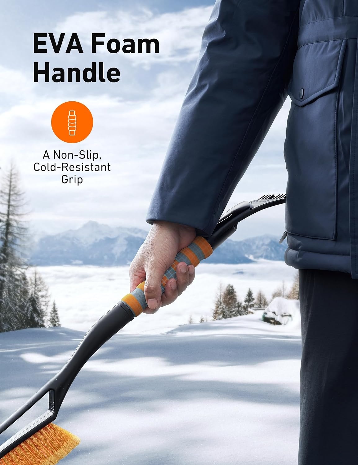image:imageAstroAI 27 Snow Brush amp Ice Scraper for Car Windshield Snow Remove 2 PackOrange Blue