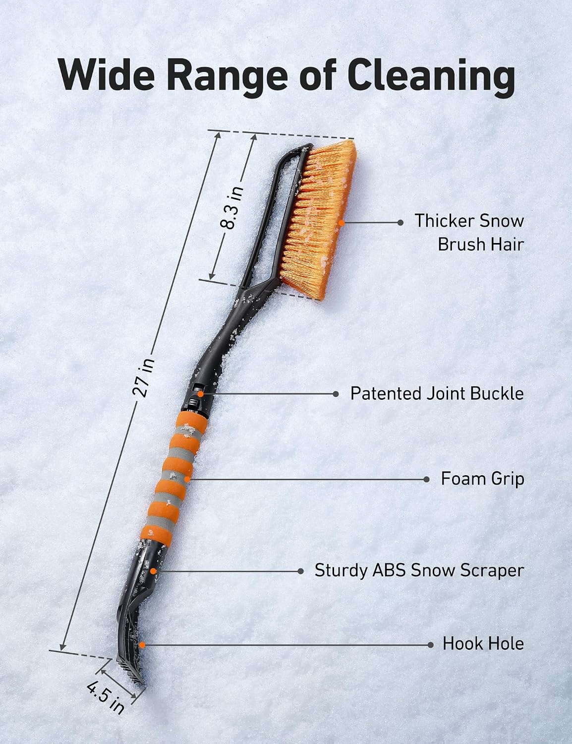 image:imageAstroAI 27 Snow Brush amp Ice Scraper for Car Windshield Snow Remove 2 PackOrange Blue