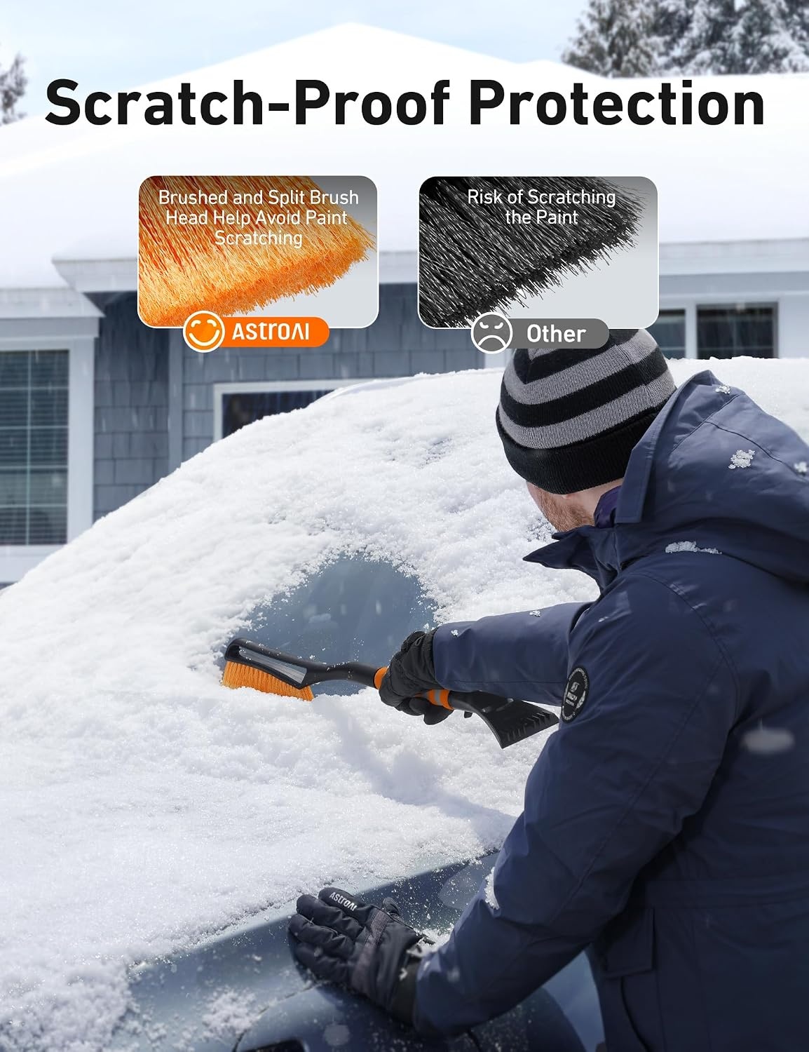 image:imageAstroAI 27 Snow Brush amp Ice Scraper for Car Windshield Snow Remove 2 PackOrange Blue