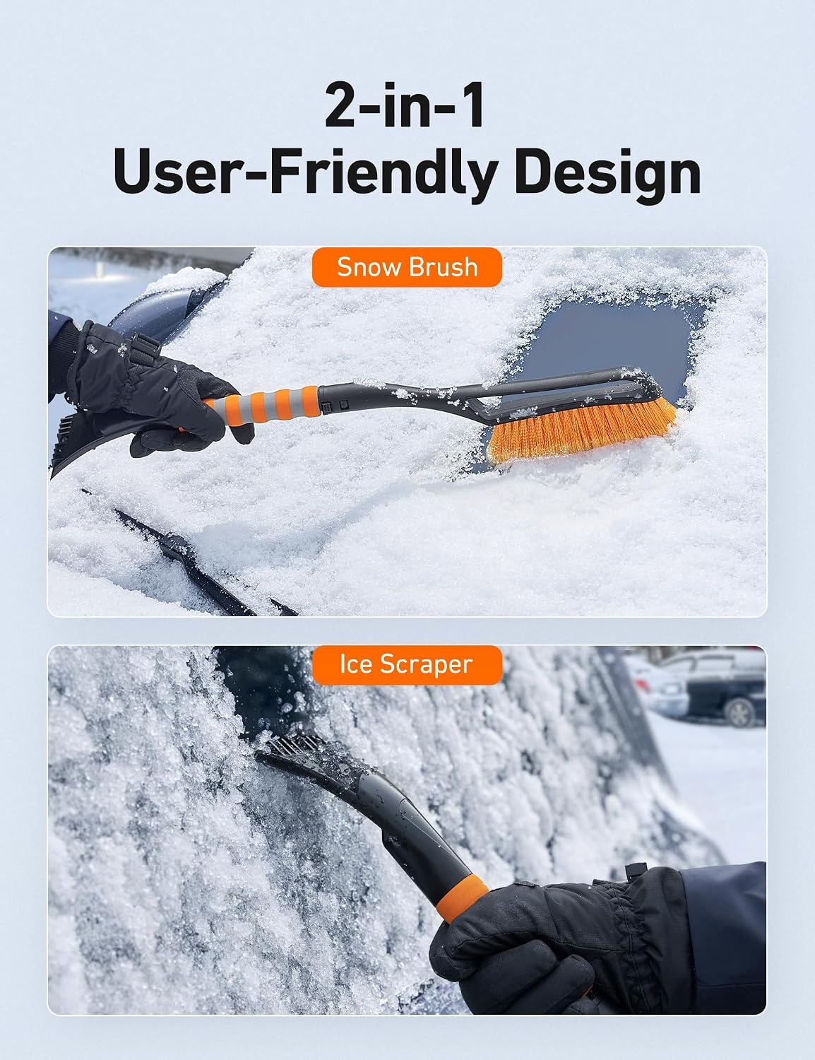 image:imageAstroAI 27 Snow Brush amp Ice Scraper for Car Windshield Snow Remove 2 PackOrange Blue