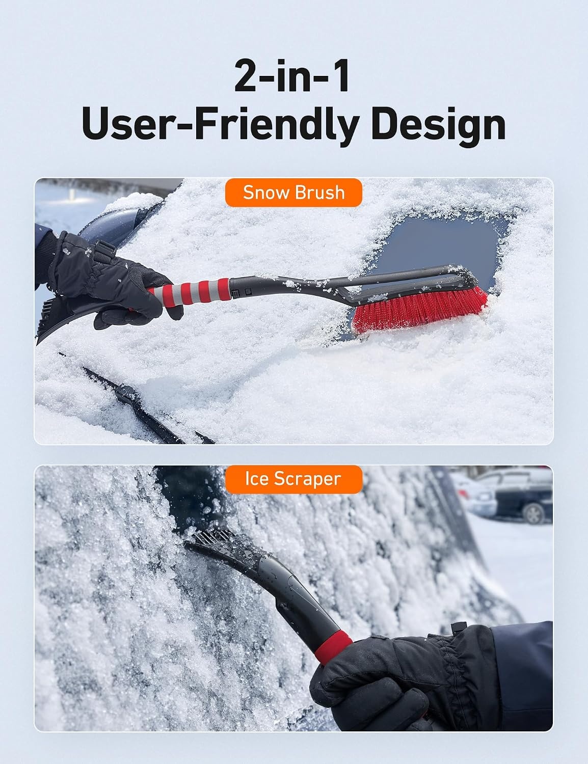 image:imageAstroAI 27 Snow Brush amp Ice Scraper for Car Windshield Snow Remove 2 PackOrange Red