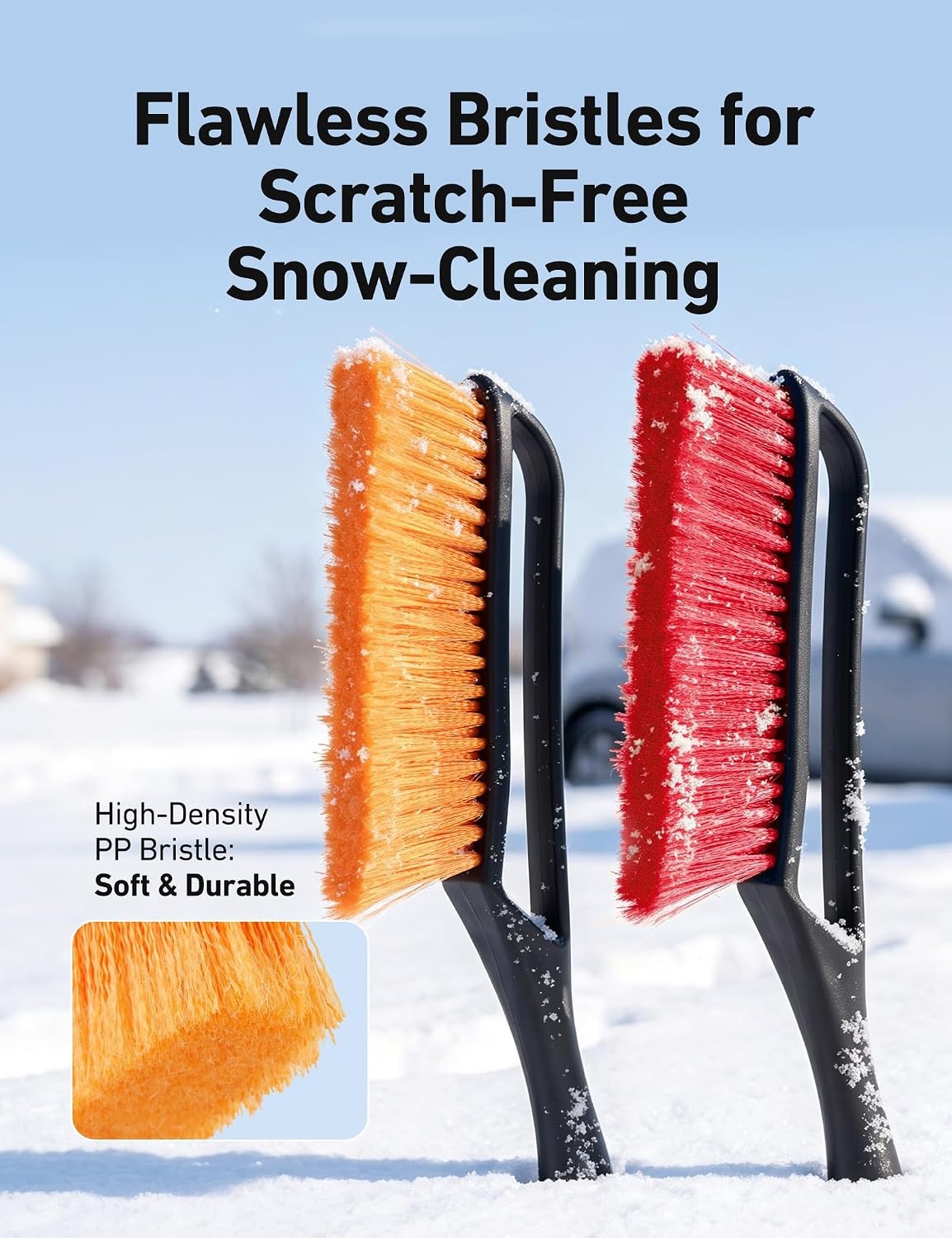 image:imageAstroAI 27 Snow Brush amp Ice Scraper for Car Windshield Snow Remove 2 PackOrange Red