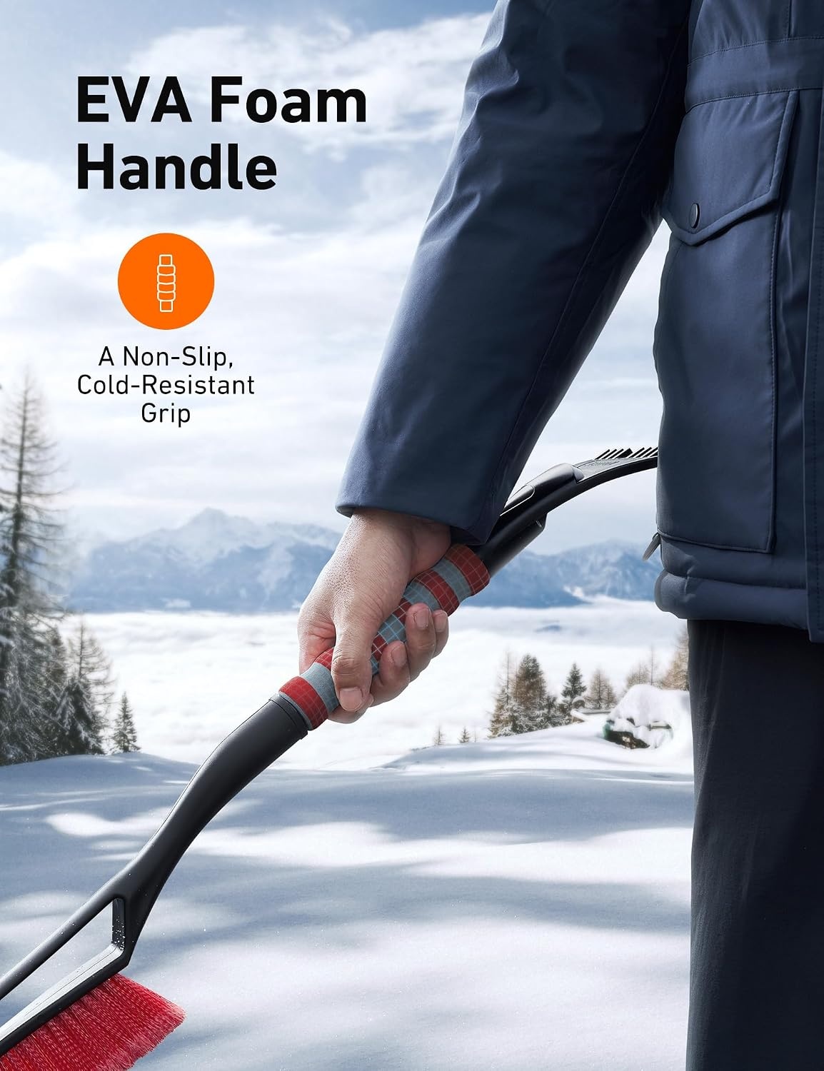 image:imageAstroAI 27 Snow Brush amp Ice Scraper for Car Windshield Snow Remove 2 PackOrange Red