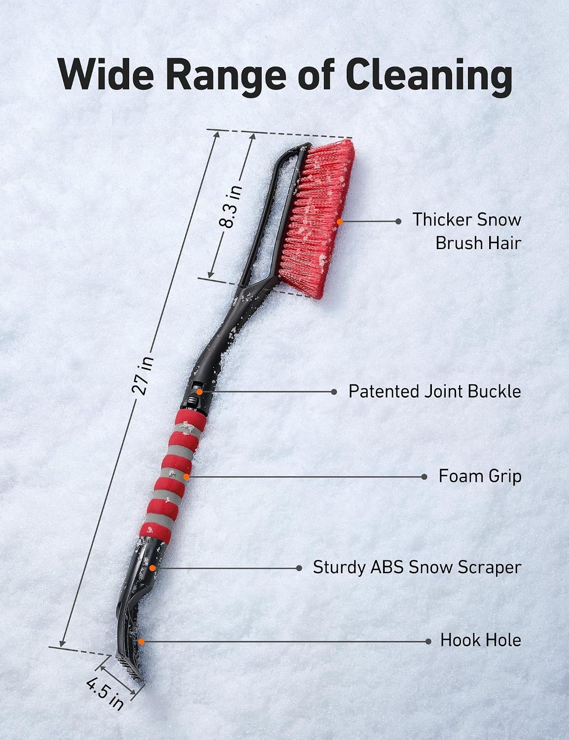 image:imageAstroAI 27 Snow Brush amp Ice Scraper for Car Windshield Snow Remove 2 PackOrange Red
