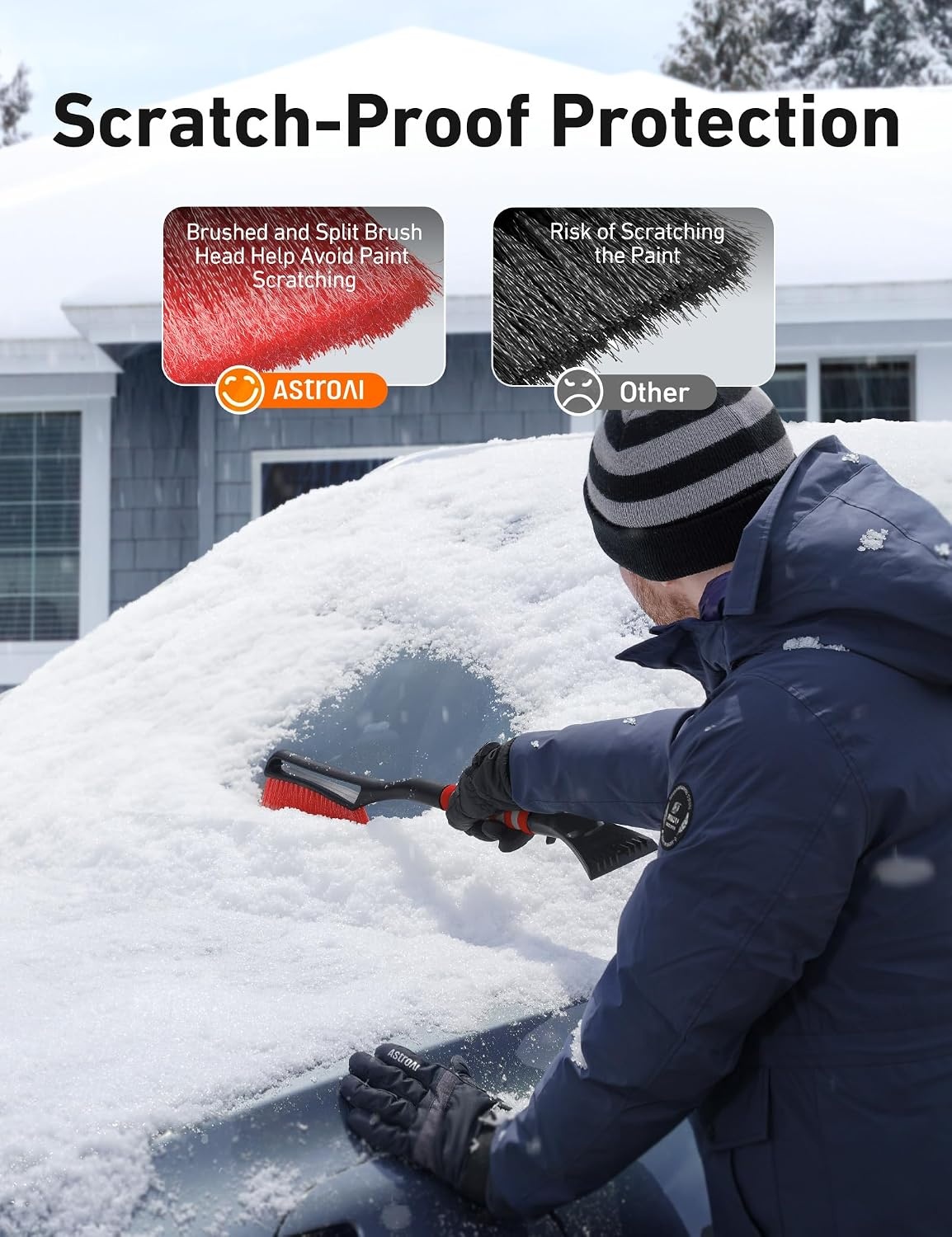 image:imageAstroAI 27 Snow Brush amp Ice Scraper for Car Windshield Snow Remove 2 PackOrange Red