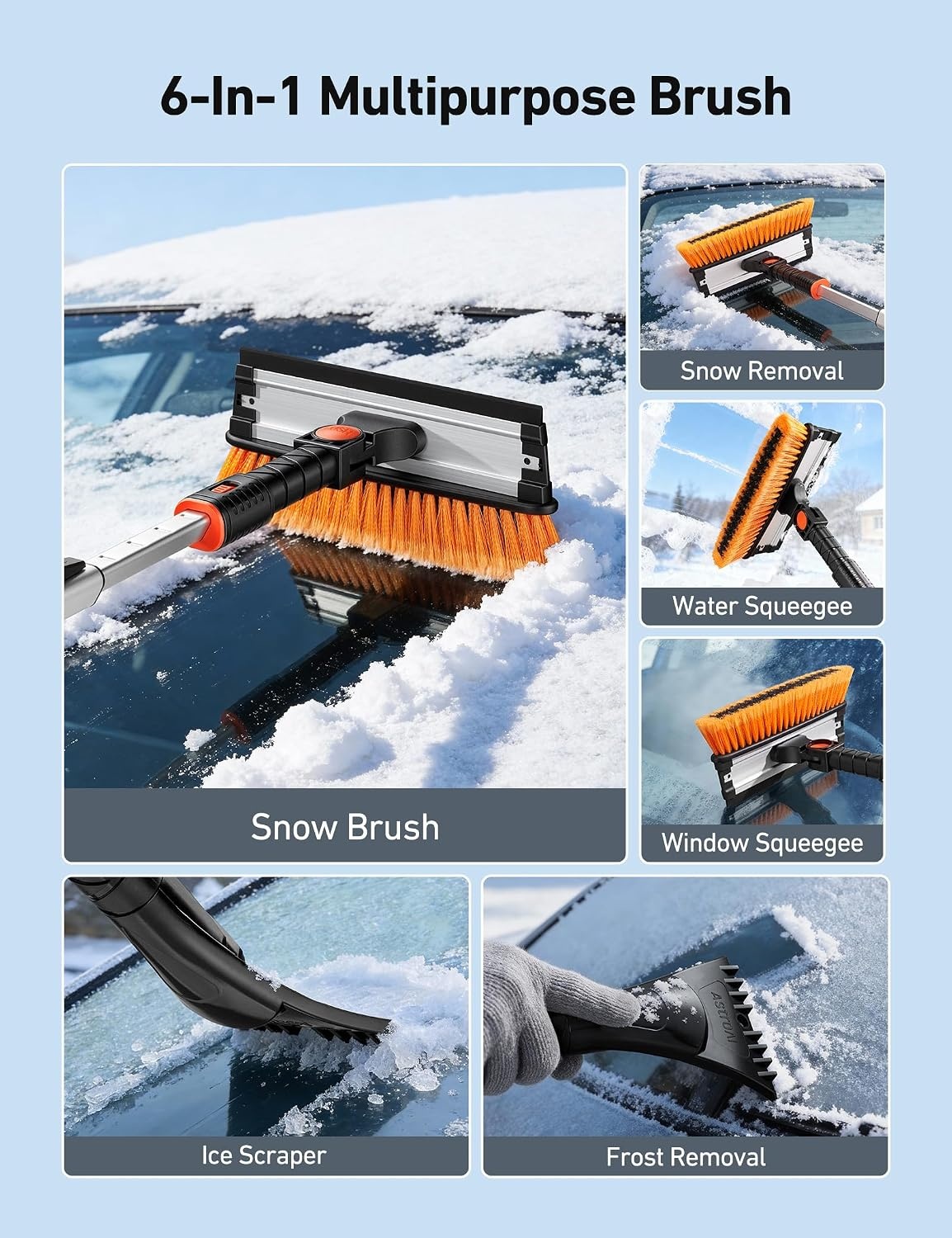 image:imageAstroAI 46 Extendable 3in1 Snow Brush amp Ice Scrapers for Car WindshieldOrange