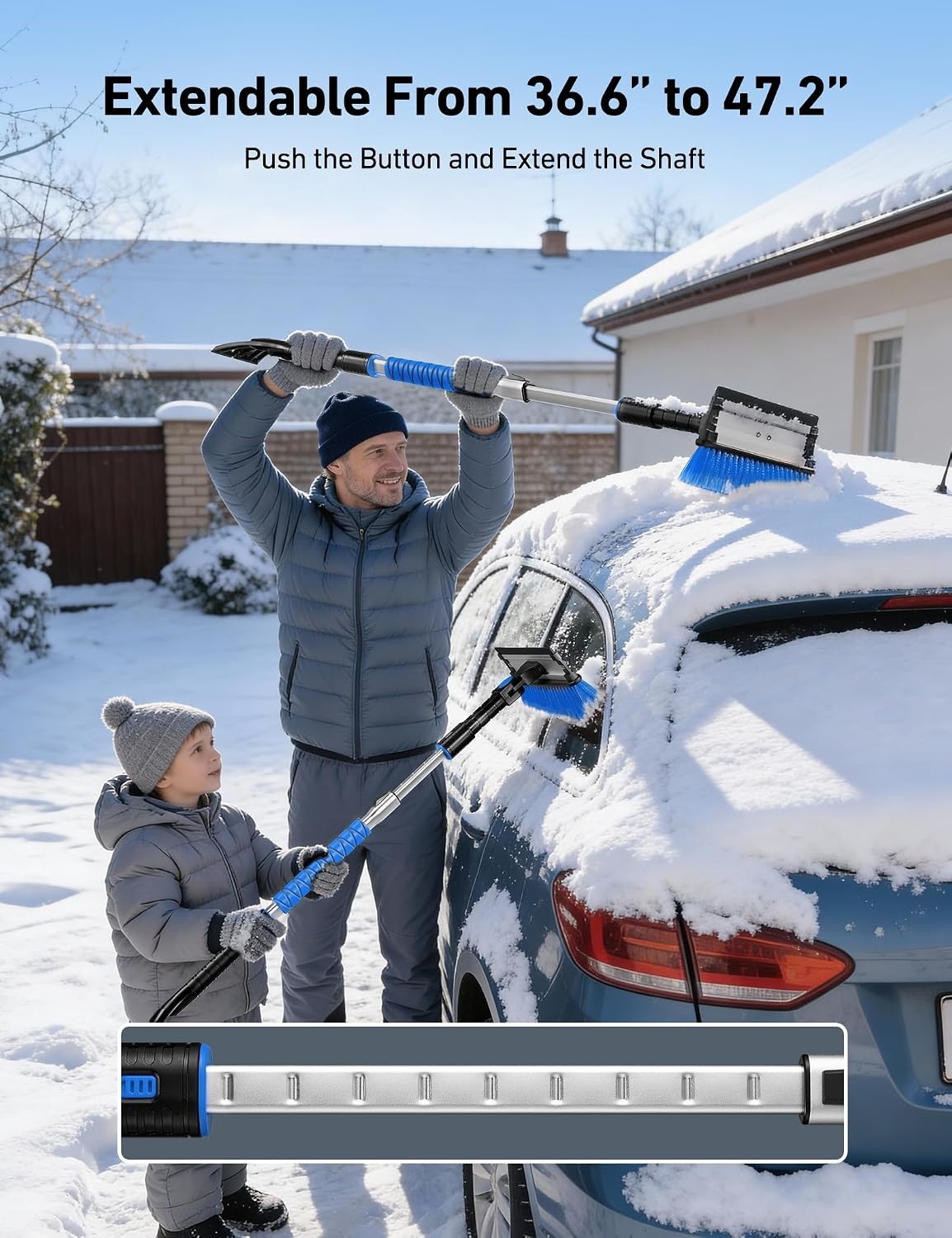 image:imageAstroAI 46 Extendable 3in1 Snow Brush amp Ice Scrapers for Car Windshieldblue