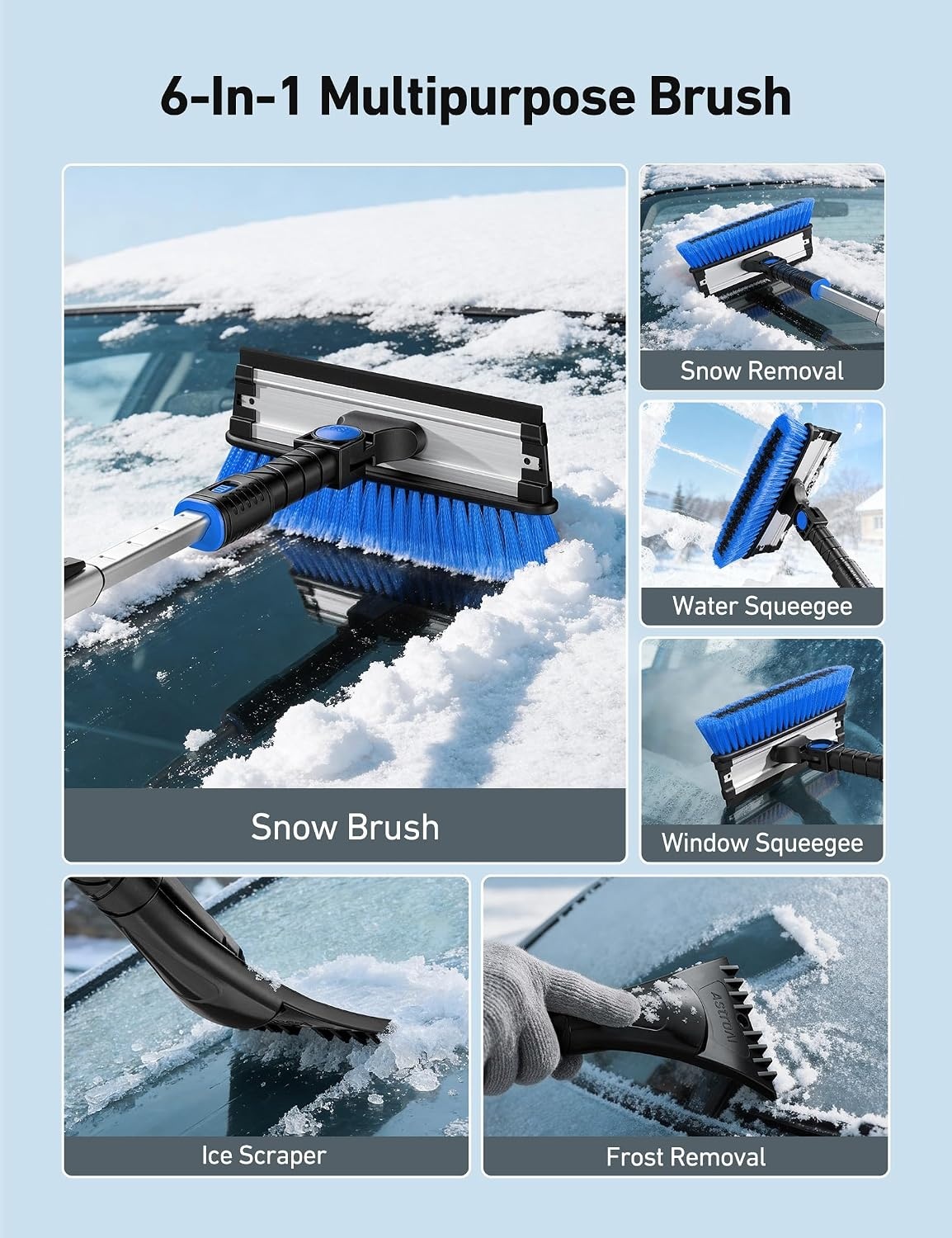 image:imageAstroAI 46 Extendable 3in1 Snow Brush amp Ice Scrapers for Car Windshieldblue