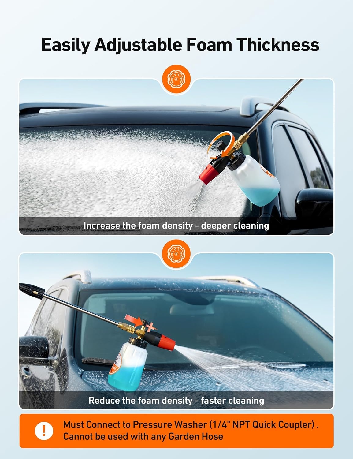 image:imageAstroAI Foam Cannon for Pressure Washer with 14 Quick Connect Plug 1 L1 L Bottle WITHOUT Tips