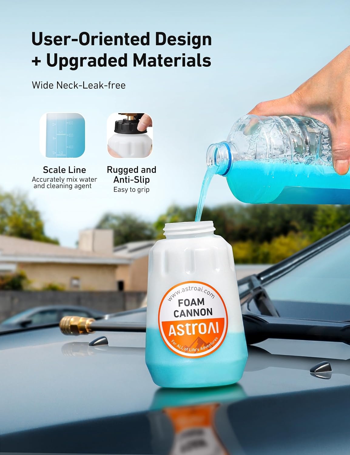 image:imageAstroAI Foam Cannon for Pressure Washer with 14 Quick Connect Plug 1 L1 L Bottle WITHOUT Tips