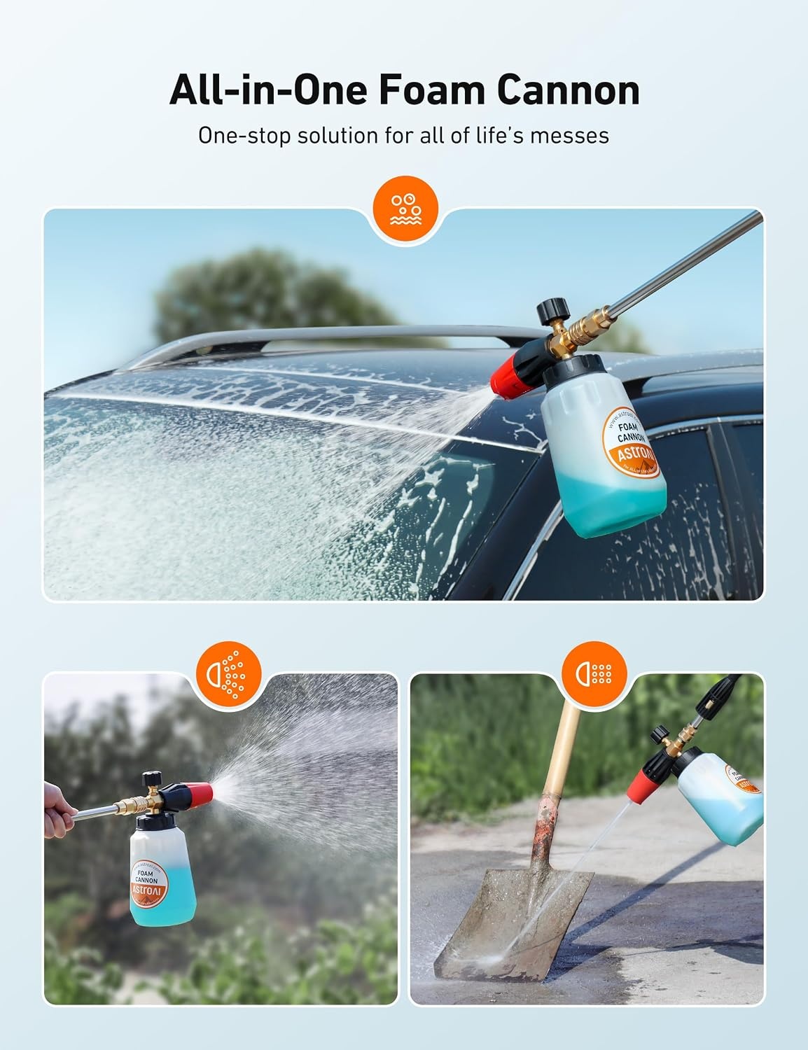 image:imageAstroAI Foam Cannon for Pressure Washer with 14 Quick Connect Plug 1 L1 L Bottle WITHOUT Tips