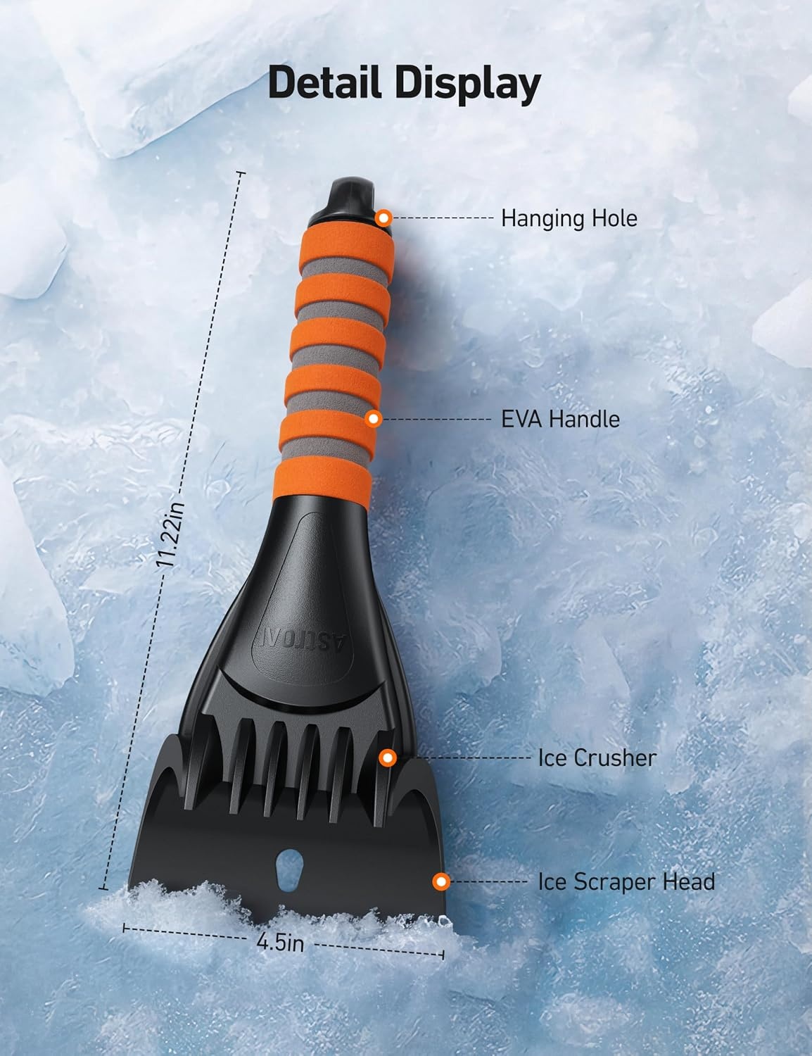 image:imageAstroAI Ice Scraper for Car Windshield Snow Scraper with Ergonomic GripOrange