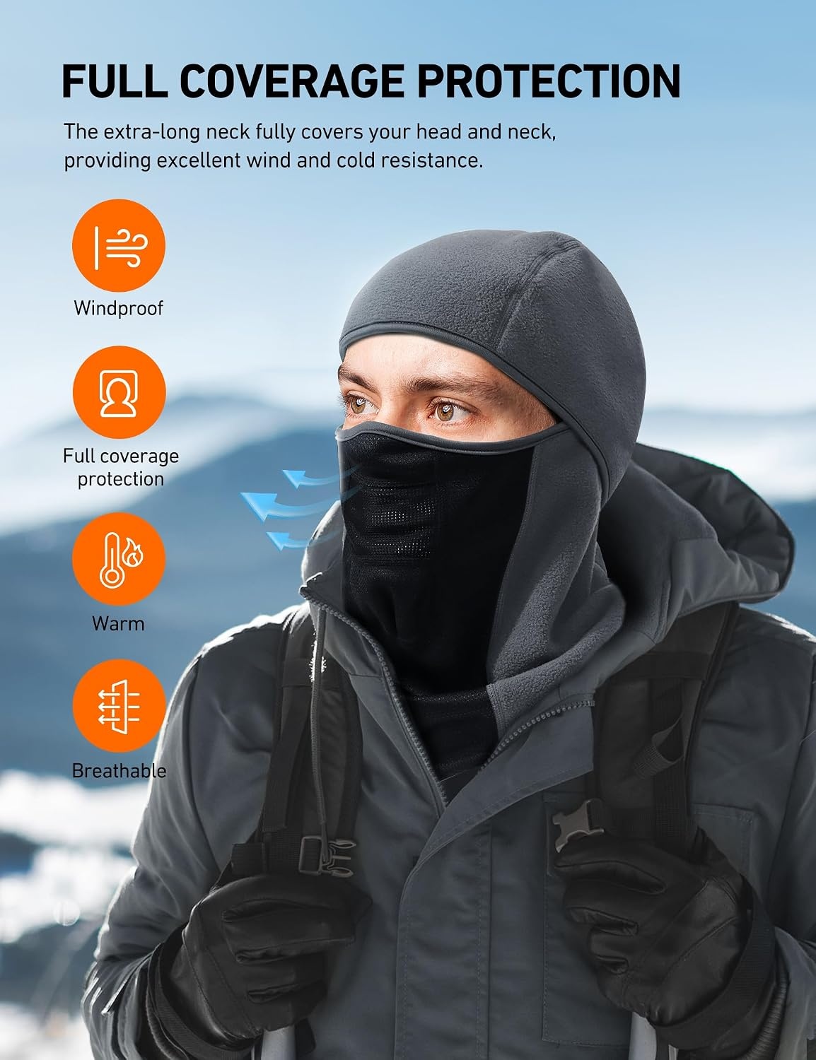 image:imageAstroAI Windproof Ski Mask Winter Thermal Fleece Balaclava GrayMGrey