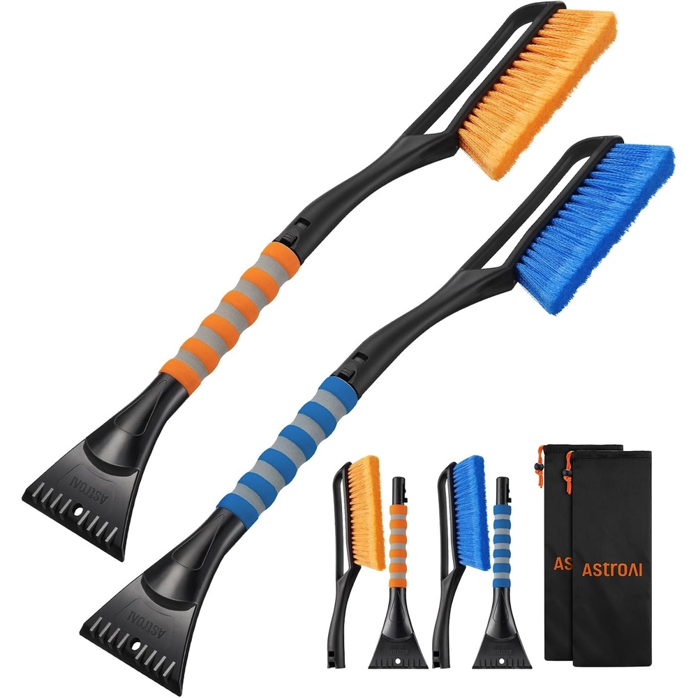 image:imageAstroAI 27 Snow Brush amp Ice Scraper for Car Windshield Snow Remove 2 PackOrange Blue