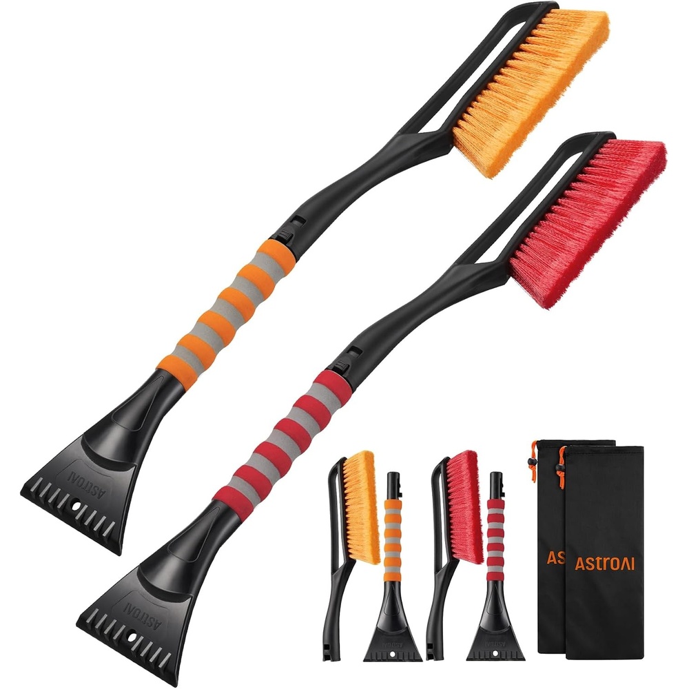 image:imageAstroAI 27 Snow Brush amp Ice Scraper for Car Windshield Snow Remove 2 PackOrange Red
