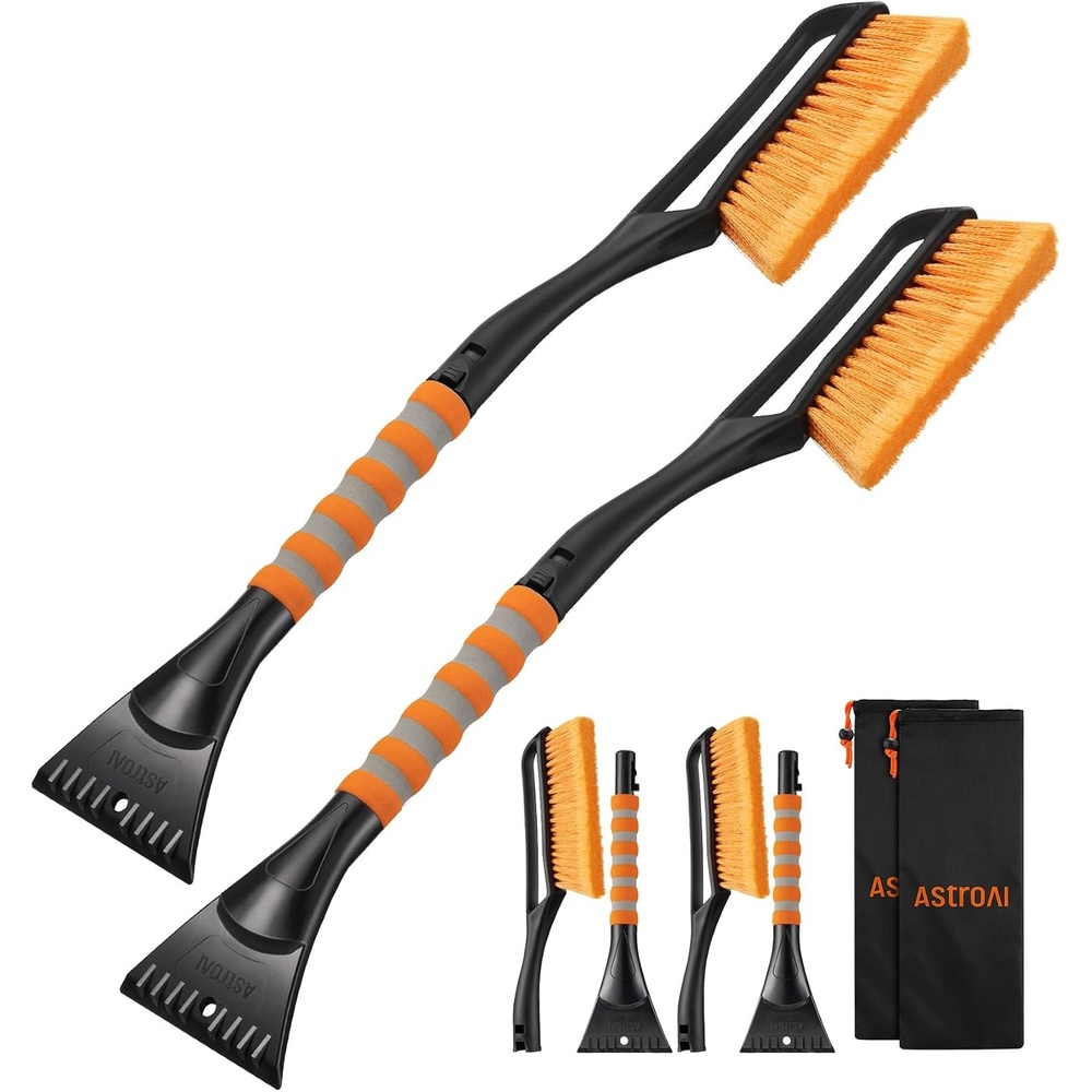 image:imageAstroAI 27 Snow Brush amp Ice Scraper for Car Windshield Snow Remove 2 PackOrange