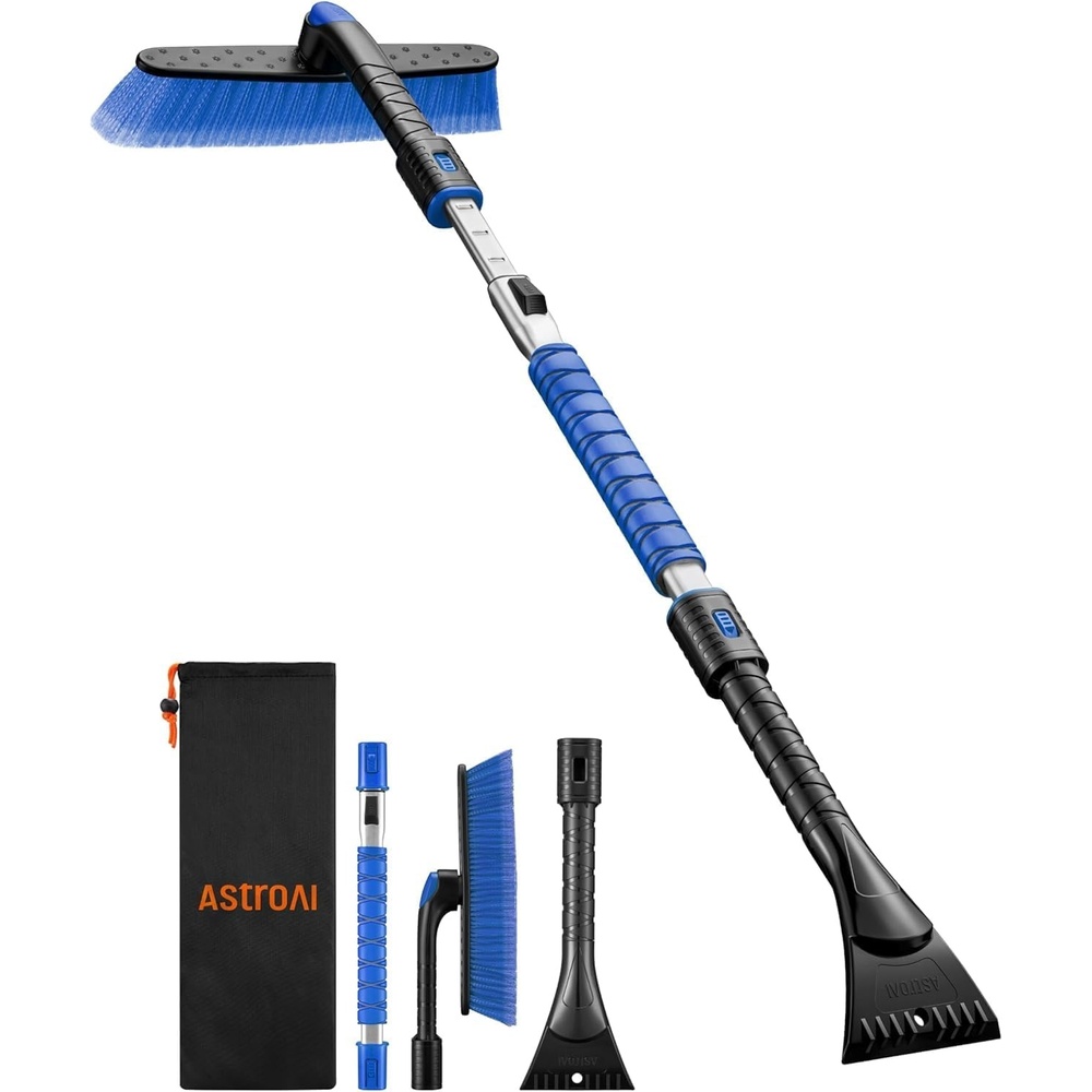image:imageAstroAI 3937 Ice Scrapers for Car Windshield and Snow Brush with Foam Grip and 360 Pivoting Brush Head for Christmas Car Auto Truck SUVOrangeBlue