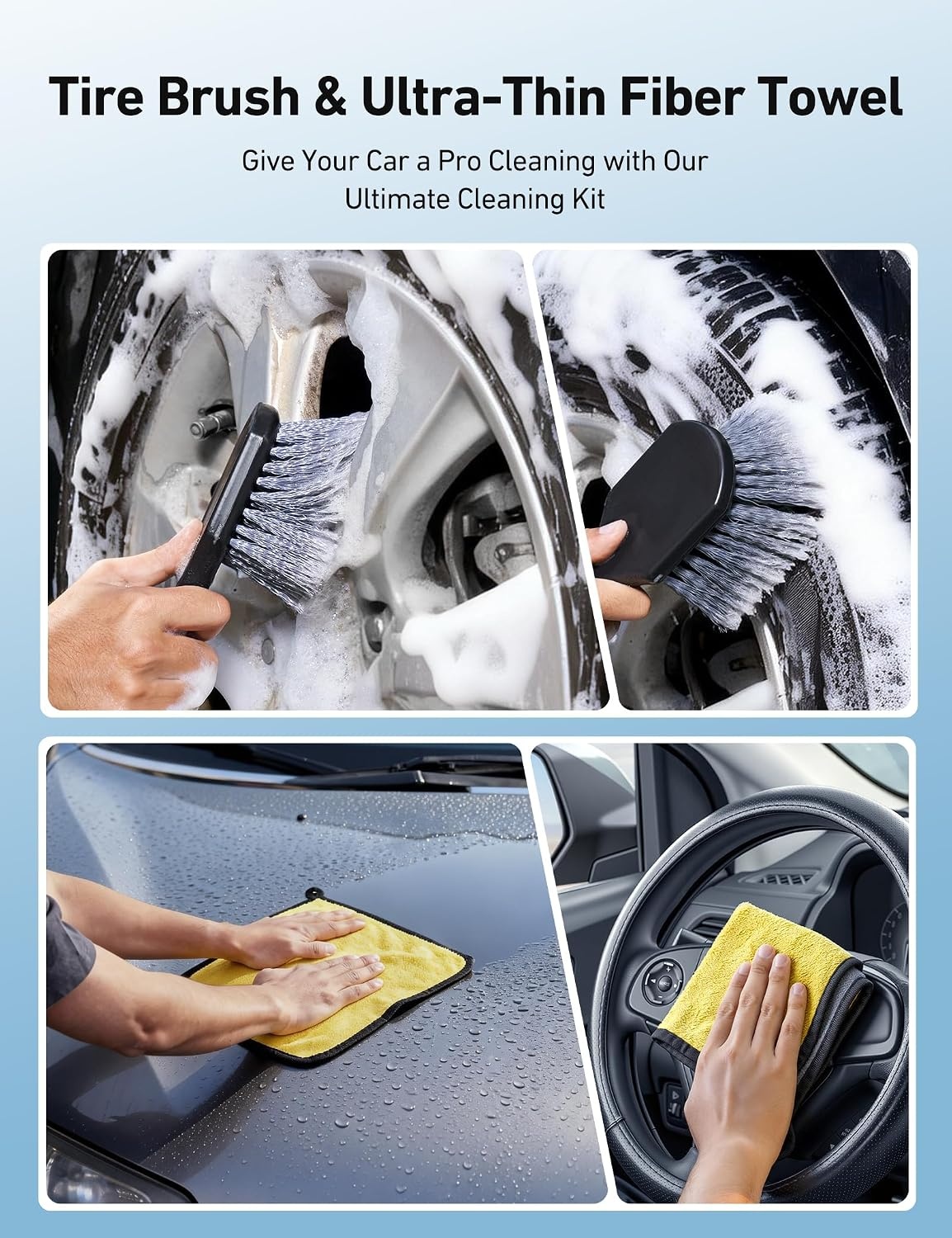 image:imageAstroAI 15Curved Car Wash Brush with 43 Long Handle and 90 Rotating Replaceable Brush Head Car Wash Kit with Microfiber Towel and Tire Brush for Car SUV RV Floor Cleaning YellowYellow