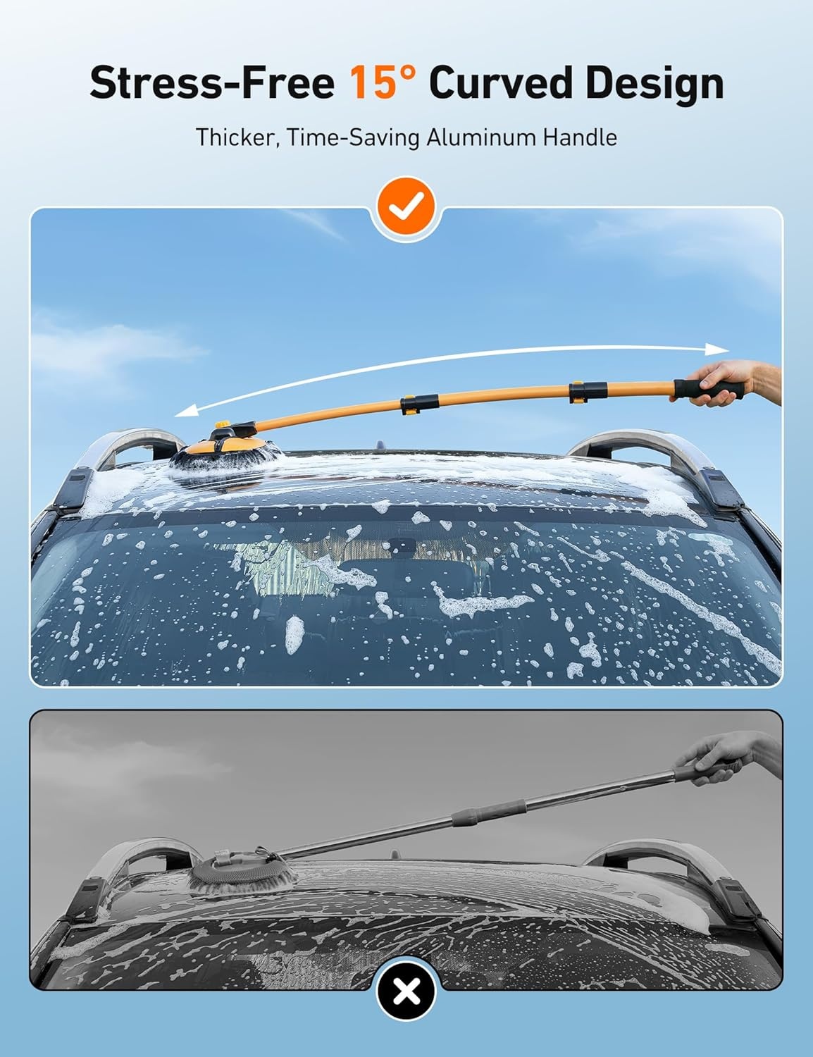 image:imageAstroAI 15Curved Car Wash Brush with 43 Long Handle and 90 Rotating Replaceable Brush Head Car Wash Kit with Microfiber Towel and Tire Brush for Car SUV RV Floor Cleaning YellowYellow