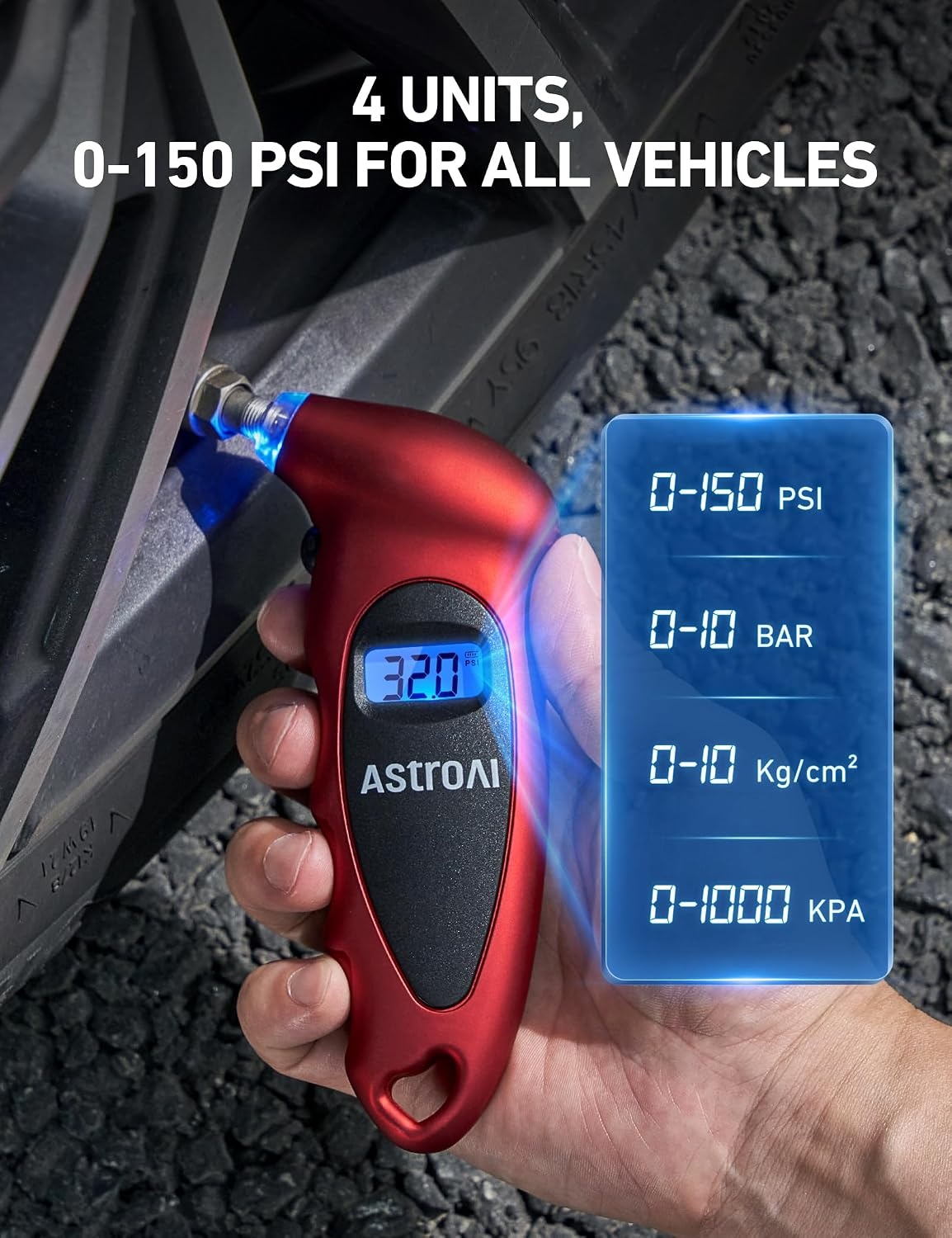 image:imageAstroAI Digital Tire Pressure Gauge 200PSI for Car Truck SUV MotorcycleRed