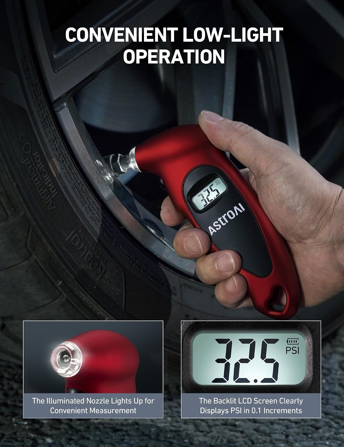 image:imageAstroAI Digital Tire Pressure Gauge 200PSI for Car Truck SUV MotorcycleRed
