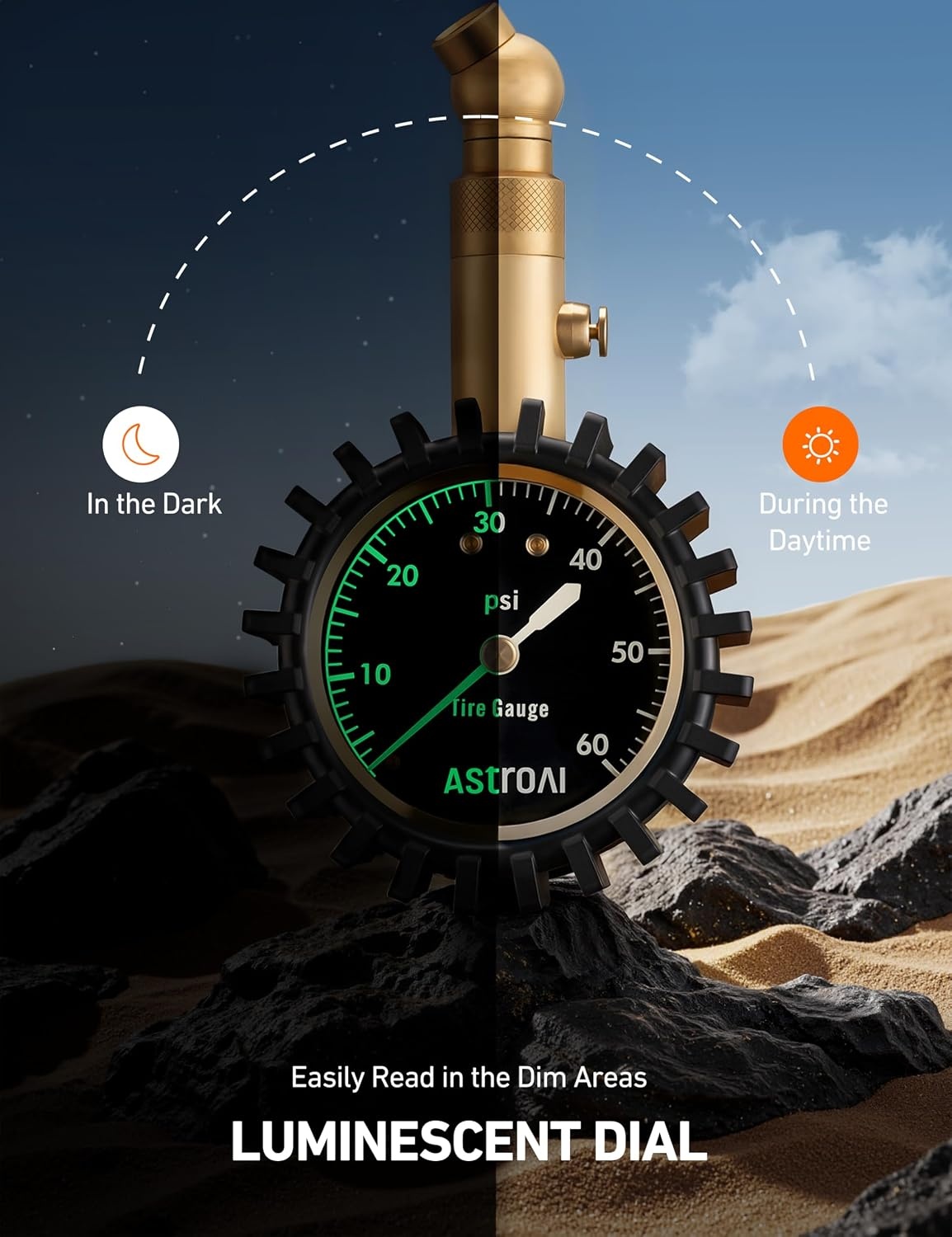 image:imageAstroAI Tire Pressure Gauge 060 PSI Large 2 Easy Read Glow Dial Tire Gauge Certified ANSI B401 Accurate Compatible for Bicycle Car SUV Truck amp Motorcycle60PSI