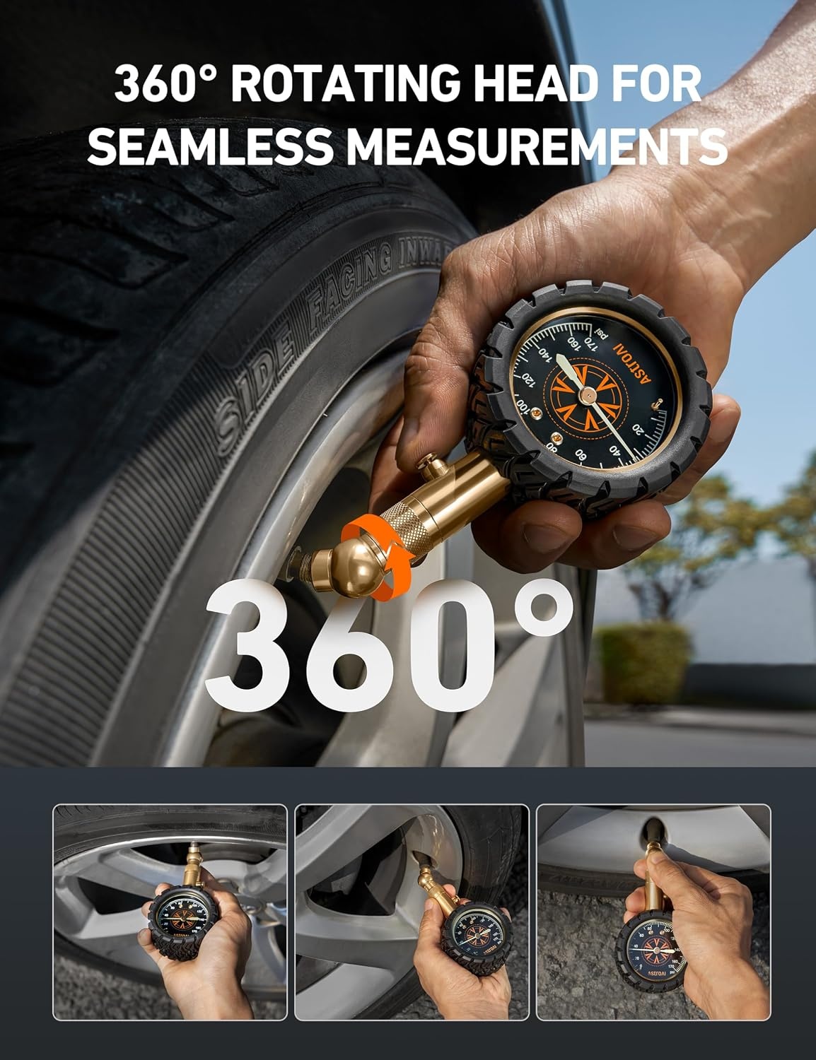 image:imageAstroAI Tire Pressure Gauge 060 PSI Large 2 Easy Read Glow Dial Tire Gauge Certified ANSI B401 Accurate Compatible for Bicycle Car SUV Truck amp Motorcycle170PSI