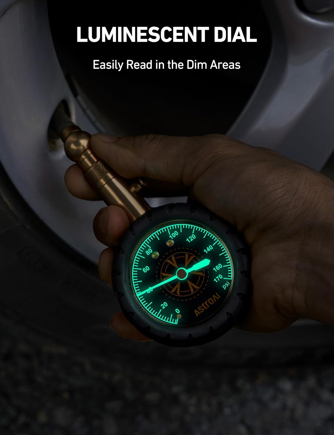 image:imageAstroAI Tire Pressure Gauge 060 PSI Large 2 Easy Read Glow Dial Tire Gauge Certified ANSI B401 Accurate Compatible for Bicycle Car SUV Truck amp Motorcycle170PSI