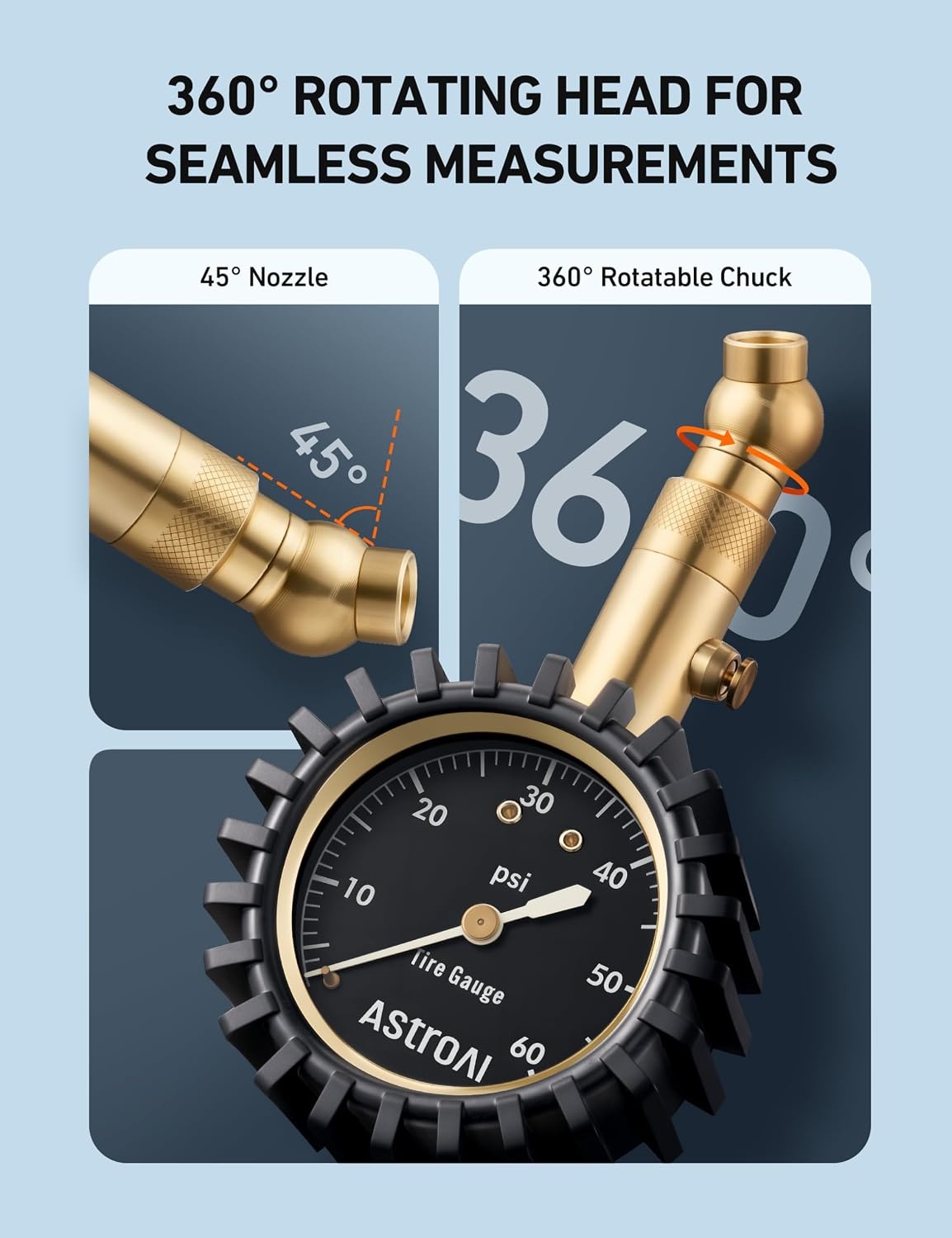 image:imageAstroAI Tire Pressure Gauge 060 PSI Large 2 Easy Read Glow Dial Tire Gauge Certified ANSI B401 Accurate Compatible for Bicycle Car SUV Truck amp Motorcycle60PSI