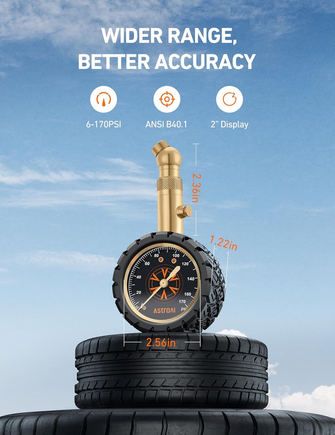 image:imageAstroAI Tire Pressure Gauge 060 PSI Large 2 Easy Read Glow Dial Tire Gauge Certified ANSI B401 Accurate Compatible for Bicycle Car SUV Truck amp Motorcycle170PSI