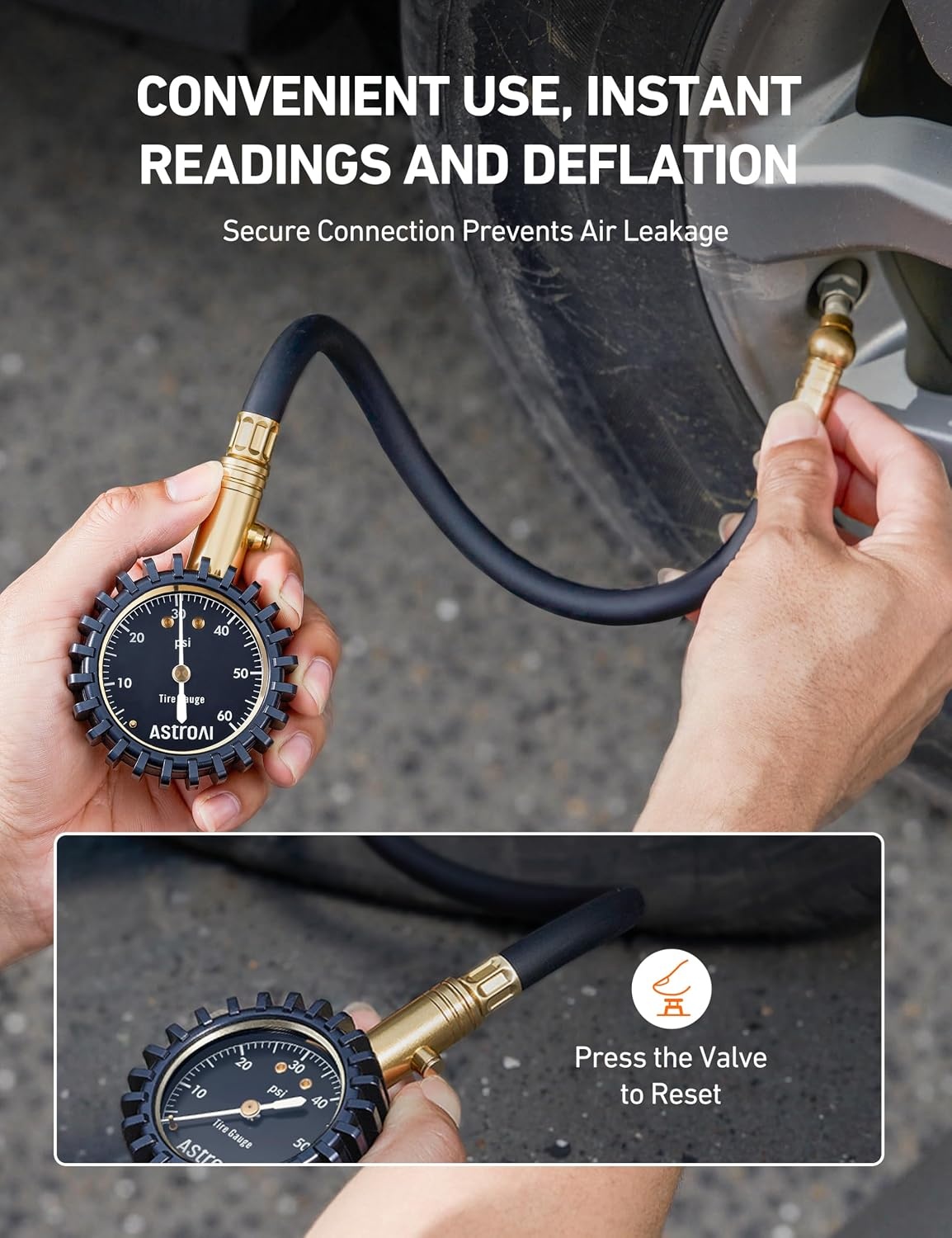 image:imageAstroAI Tire Pressure Gauge 060 PSI Large Glow Dial for Car SUV060PSI
