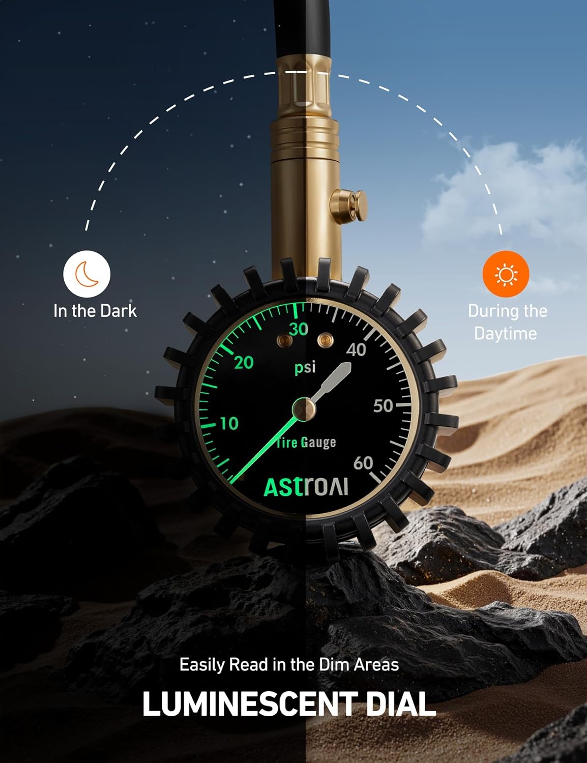 image:imageAstroAI Tire Pressure Gauge 060 PSI Large Glow Dial for Car SUV060PSI