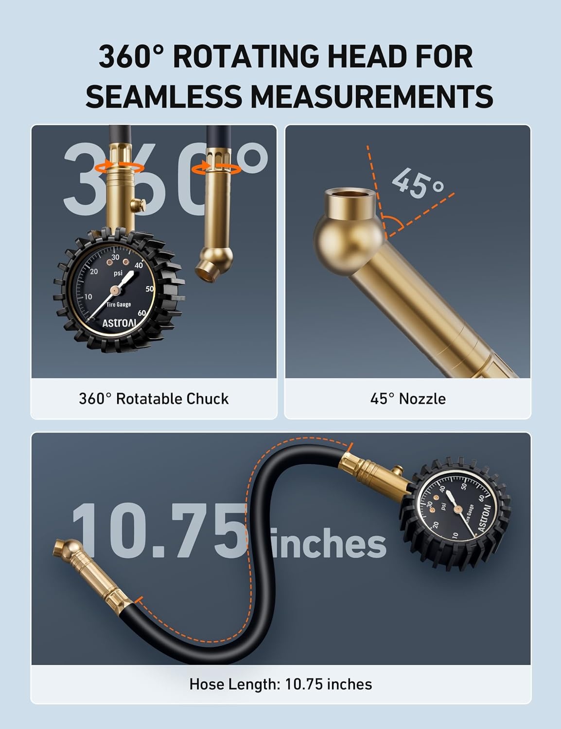 image:imageAstroAI Tire Pressure Gauge 060 PSI Large Glow Dial for Car SUV060PSI