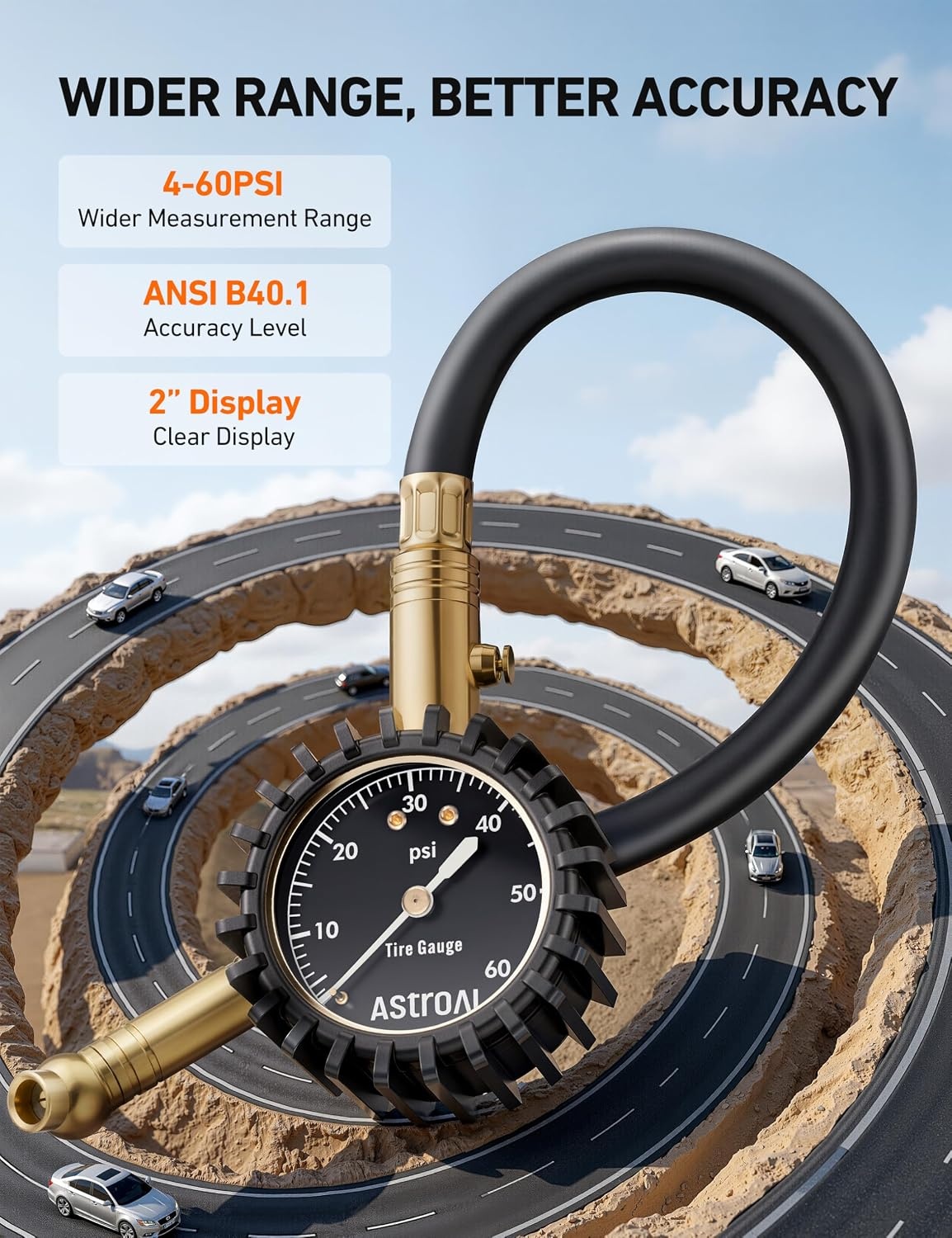 image:imageAstroAI Tire Pressure Gauge 060 PSI Large Glow Dial for Car SUV060PSI