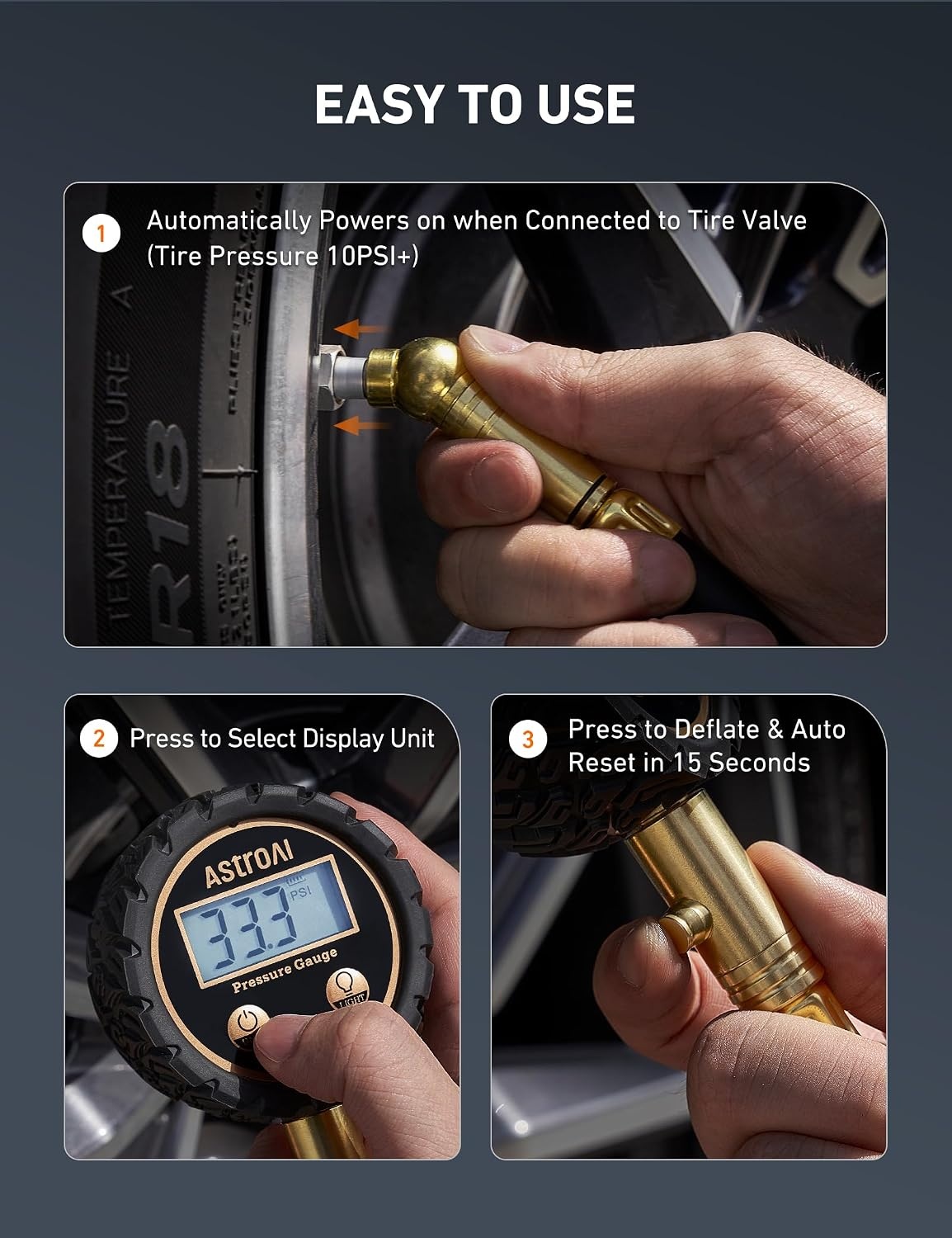 image:imageAstroAI Tire Pressure Gauge 060 PSI Large Glow Dial for Car SUV3250PSI