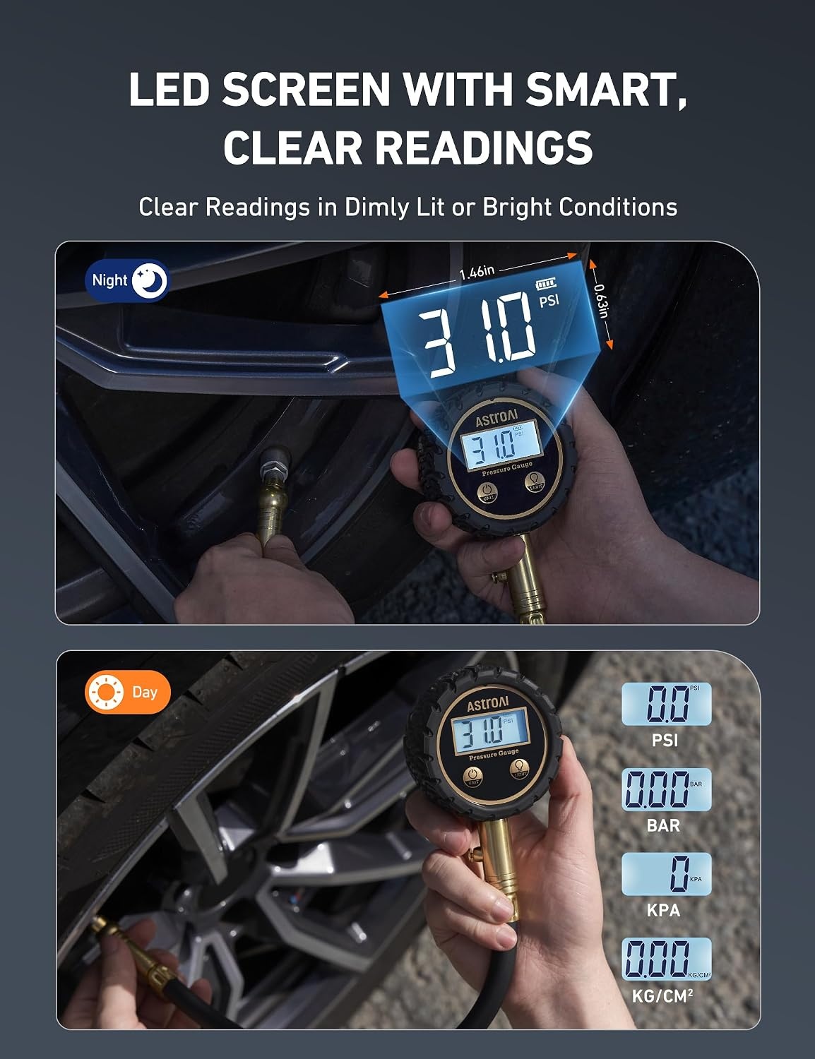 image:imageAstroAI Tire Pressure Gauge 060 PSI Large Glow Dial for Car SUV3250PSI