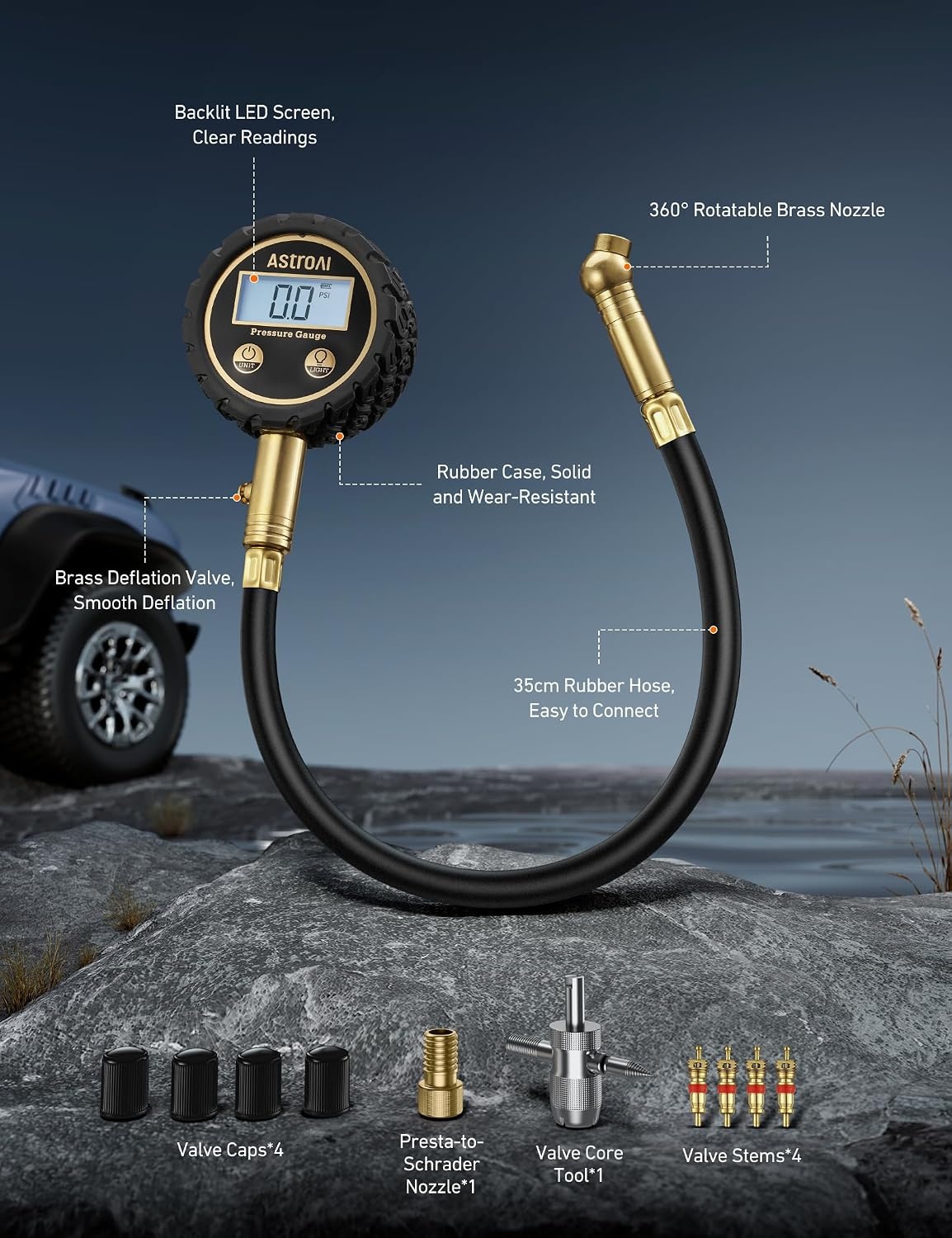 image:imageAstroAI Tire Pressure Gauge 060 PSI Large Glow Dial for Car SUV3250PSI