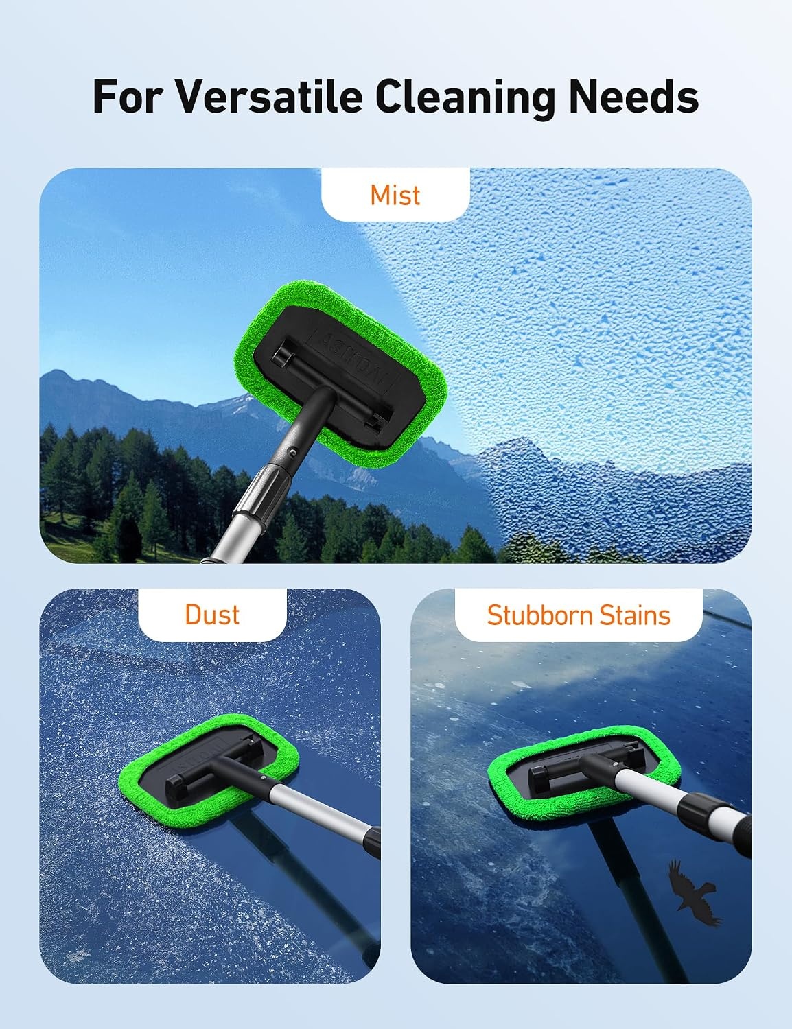 image:imageAstroAI Windshield Cleaner Extendable 180 Rotating Handle GrayGreen