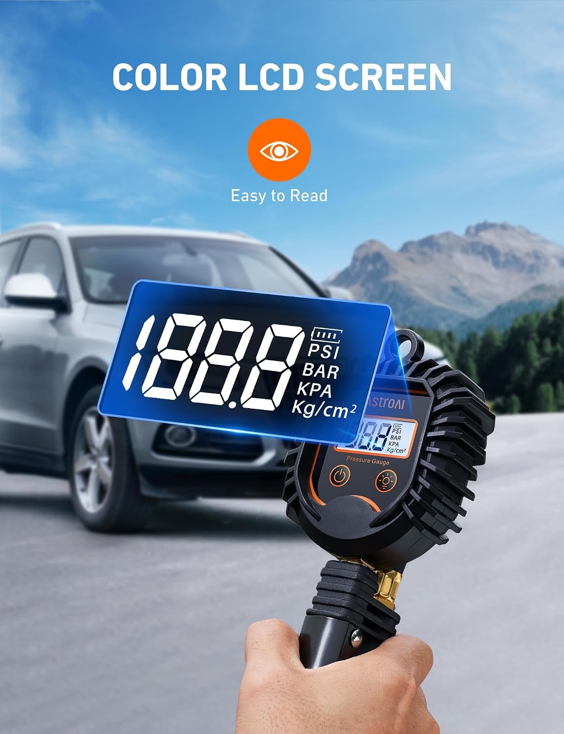 image:imageAstroAI Digital Tire Pressure Gauge Heavy Duty Tire Inflator Gauge 250PSI Air Chuck Compressor Accessories with Stainless Braided Hose Rotatable DialampQuick Connect Coupler for TruckRVSUVLarge