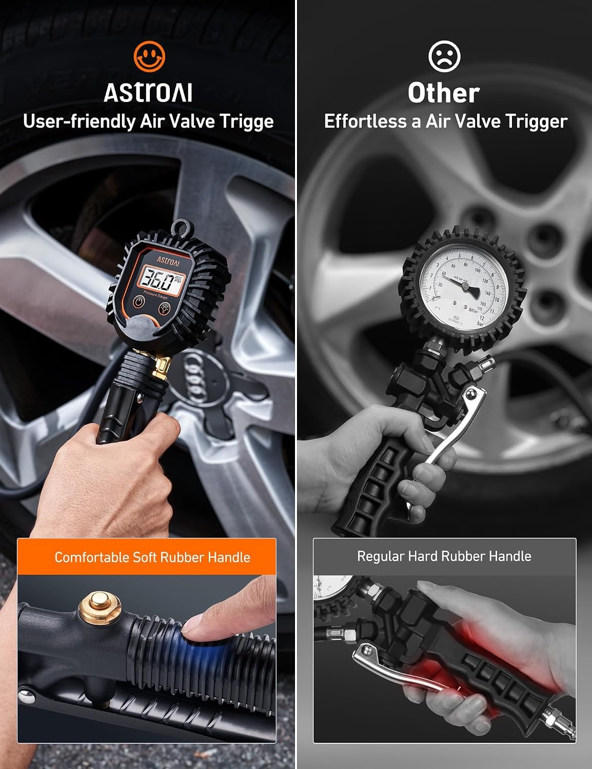 image:imageAstroAI Digital Tire Pressure Gauge Heavy Duty Tire Inflator Gauge 250PSI Air Chuck Compressor Accessories with Stainless Braided Hose Rotatable DialampQuick Connect Coupler for TruckRVSUVLarge
