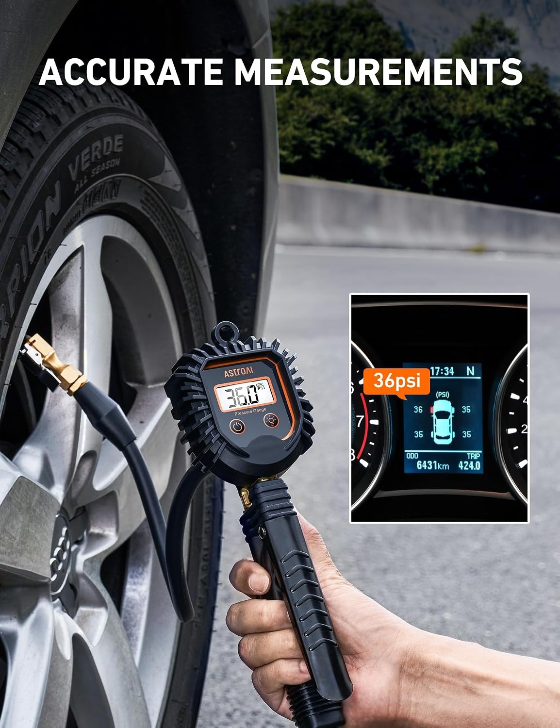 image:imageAstroAI Digital Tire Pressure Gauge Heavy Duty Tire Inflator Gauge 250PSI Air Chuck Compressor Accessories with Stainless Braided Hose Rotatable DialampQuick Connect Coupler for TruckRVSUVLarge